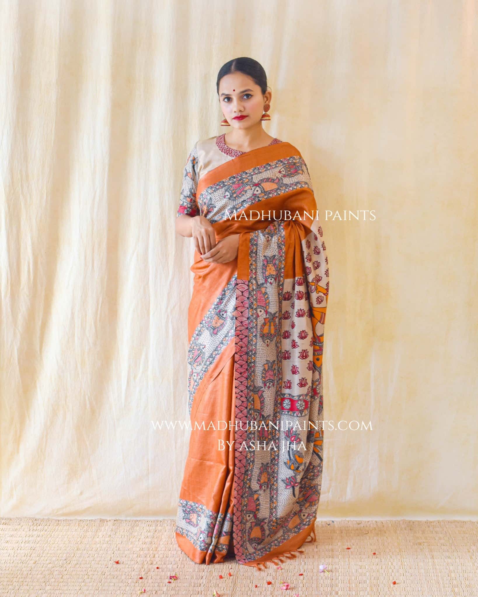 Vishnu Avatar Handpainted Tussar Saree — image 6 of 9