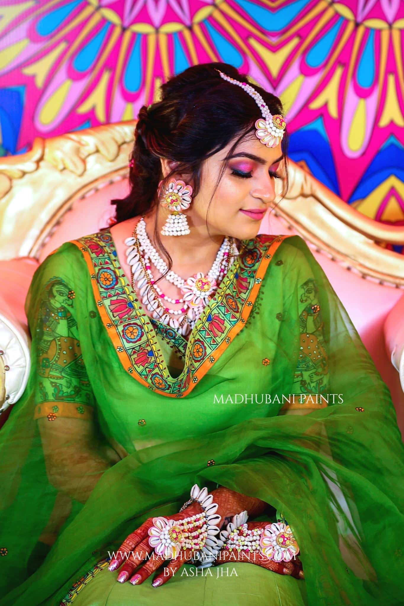 MEHNDI KA RANG Hand-painted Madhubani Lehnga — image 5 of 18