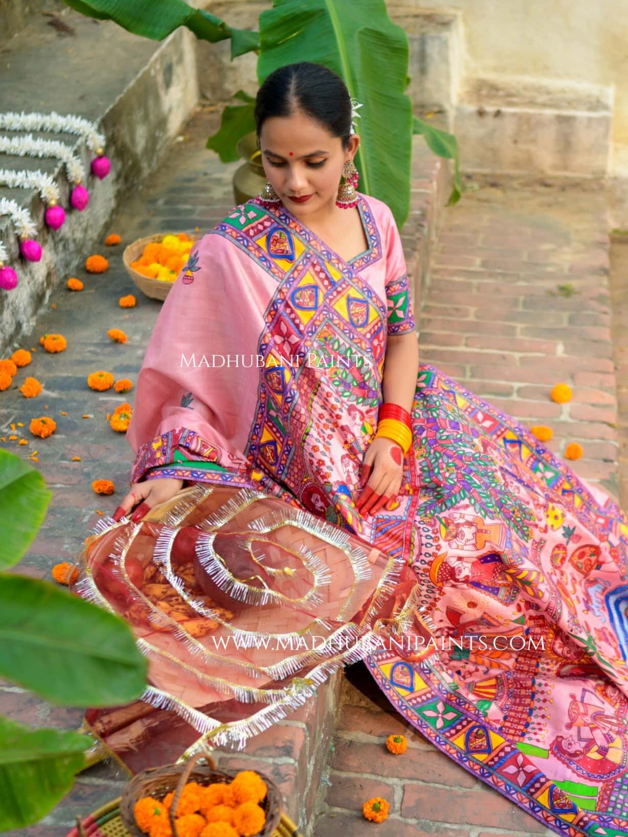 VRATI VANDANA Chhath Puja Handpainted Madhubani Tussar Silk Saree — image 5 of 10