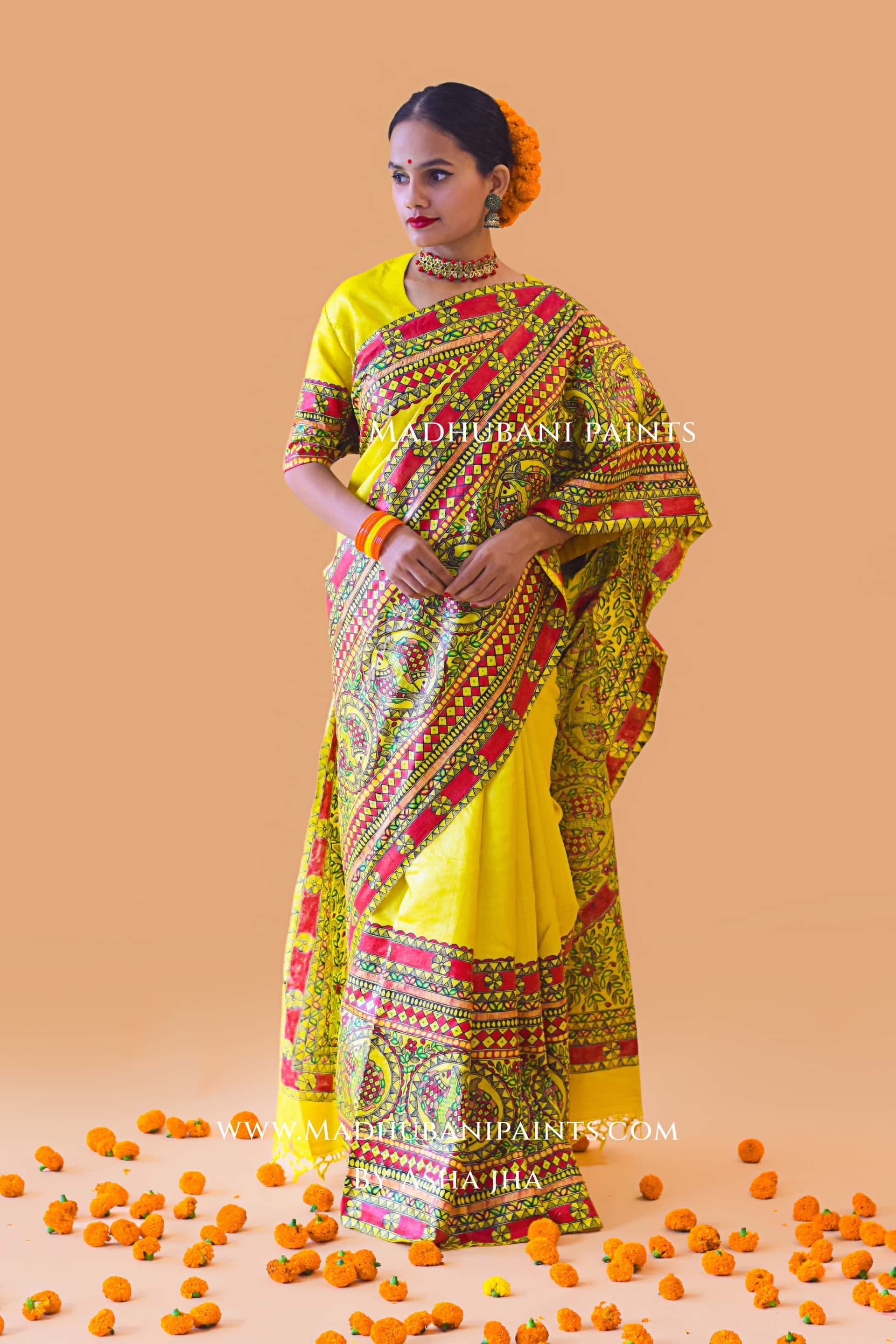 MATSYA SANGAM Hand-painted Madhubani Tussar Silk Saree Blouse Set — image 8 of 34
