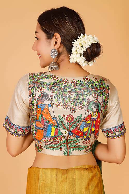 'Divine Radha Krishna' Tussar Silk Blouse — image 5 of 7