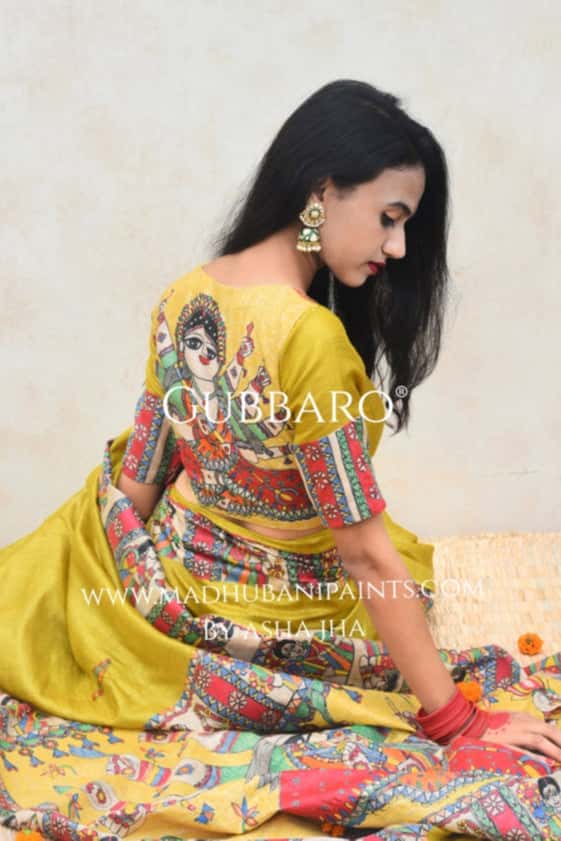 'GOLU DURGA JI' Handpainted Madhubani Tussar Silk Blouse — image 2 of 6