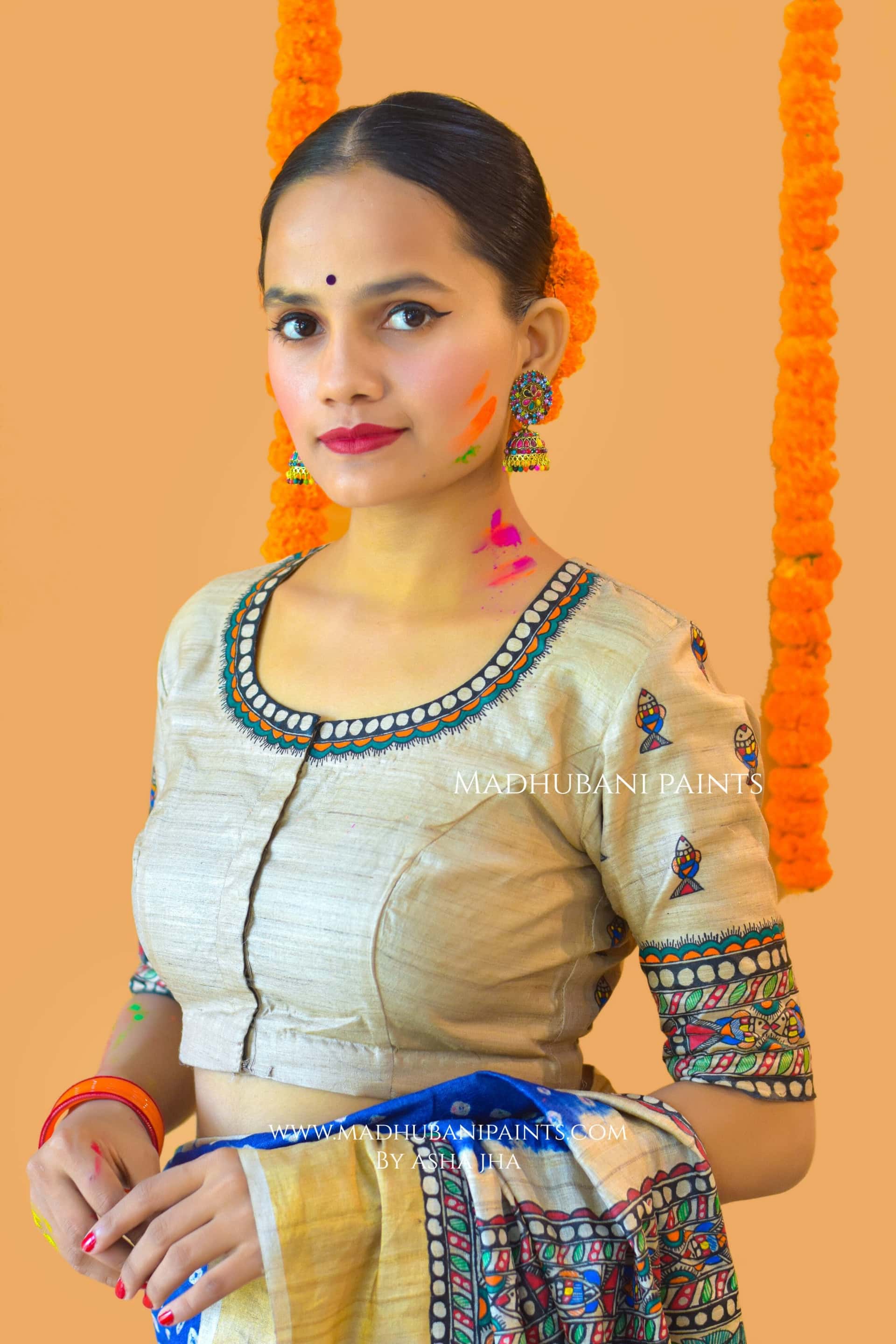 MATSYANGANA Hand-painted Bandhini Madhubani Tussar Silk Blouse — image 5 of 10