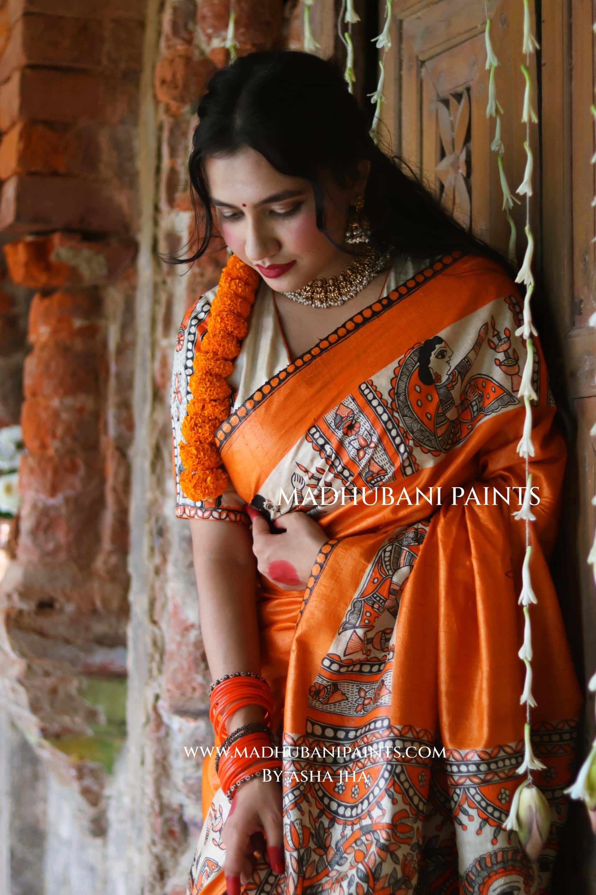 KESARIYA NAINTARA Handpainted Tussar Silk Madhubani Saree — image 9 of 10