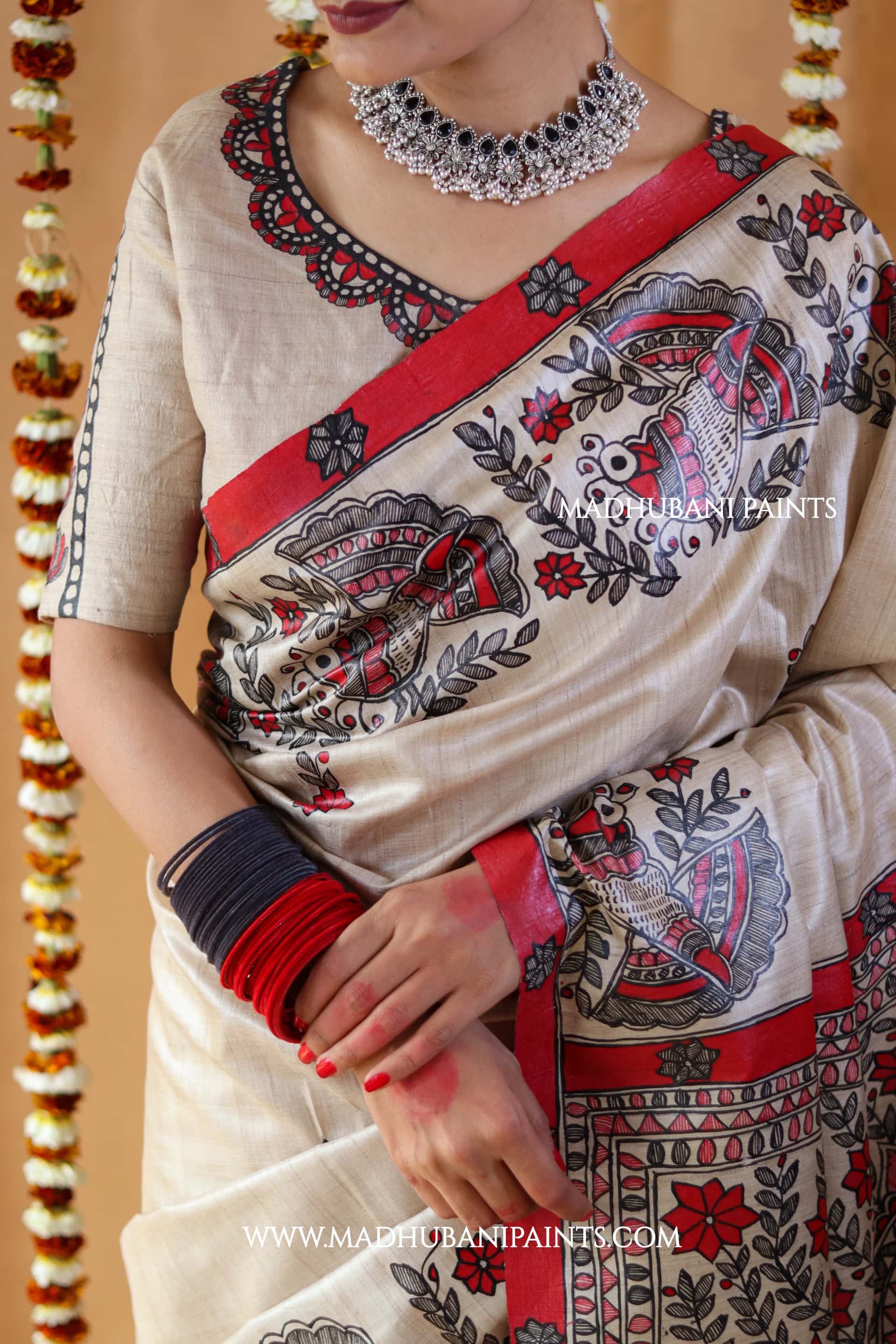 'MORNI' Handpainted Madhubani Tussar Silk Blouse — image 3 of 4