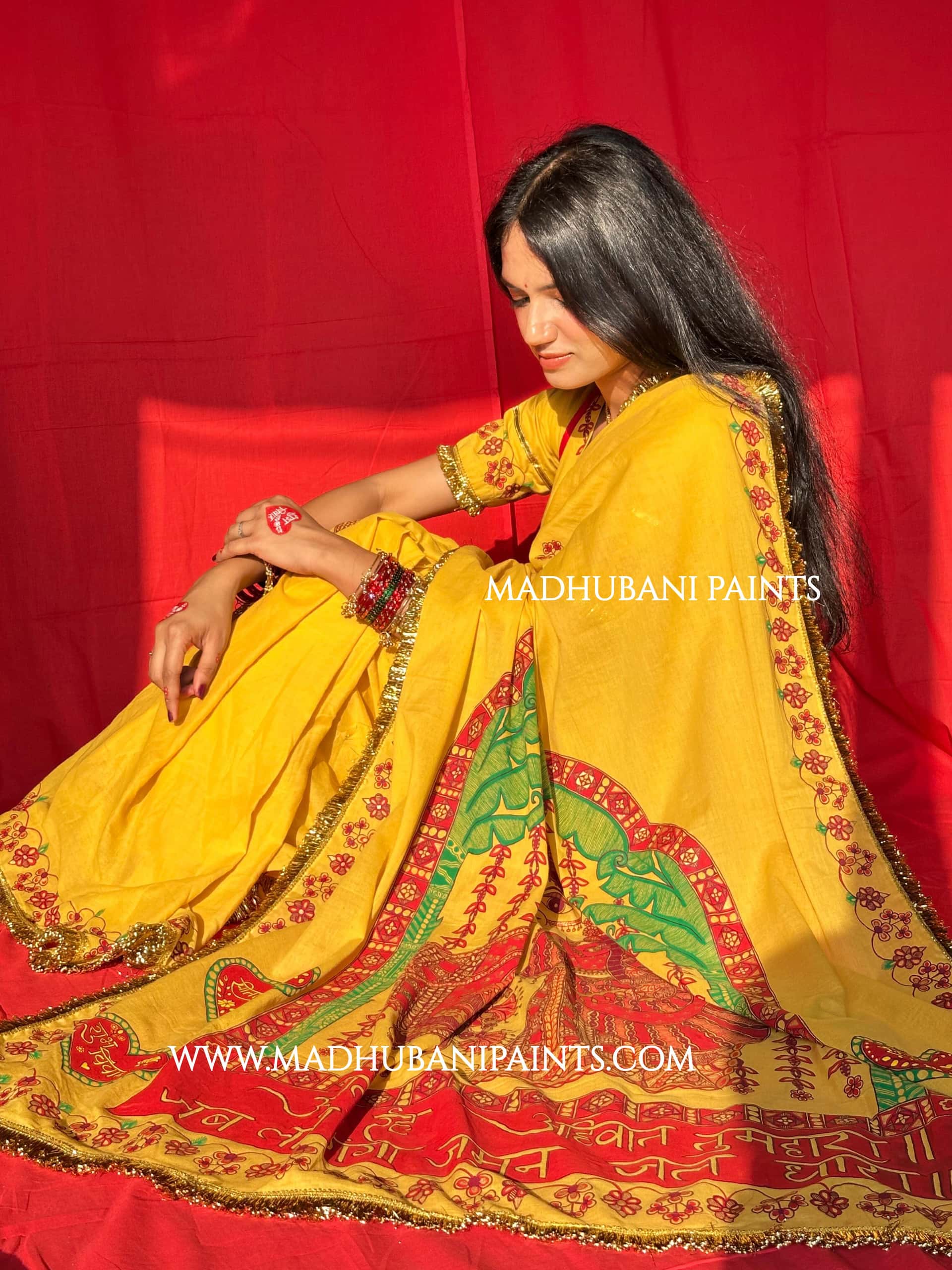 Swayambar Bihari Bridal Hand-painted Madhubani Painting Cotton Saree