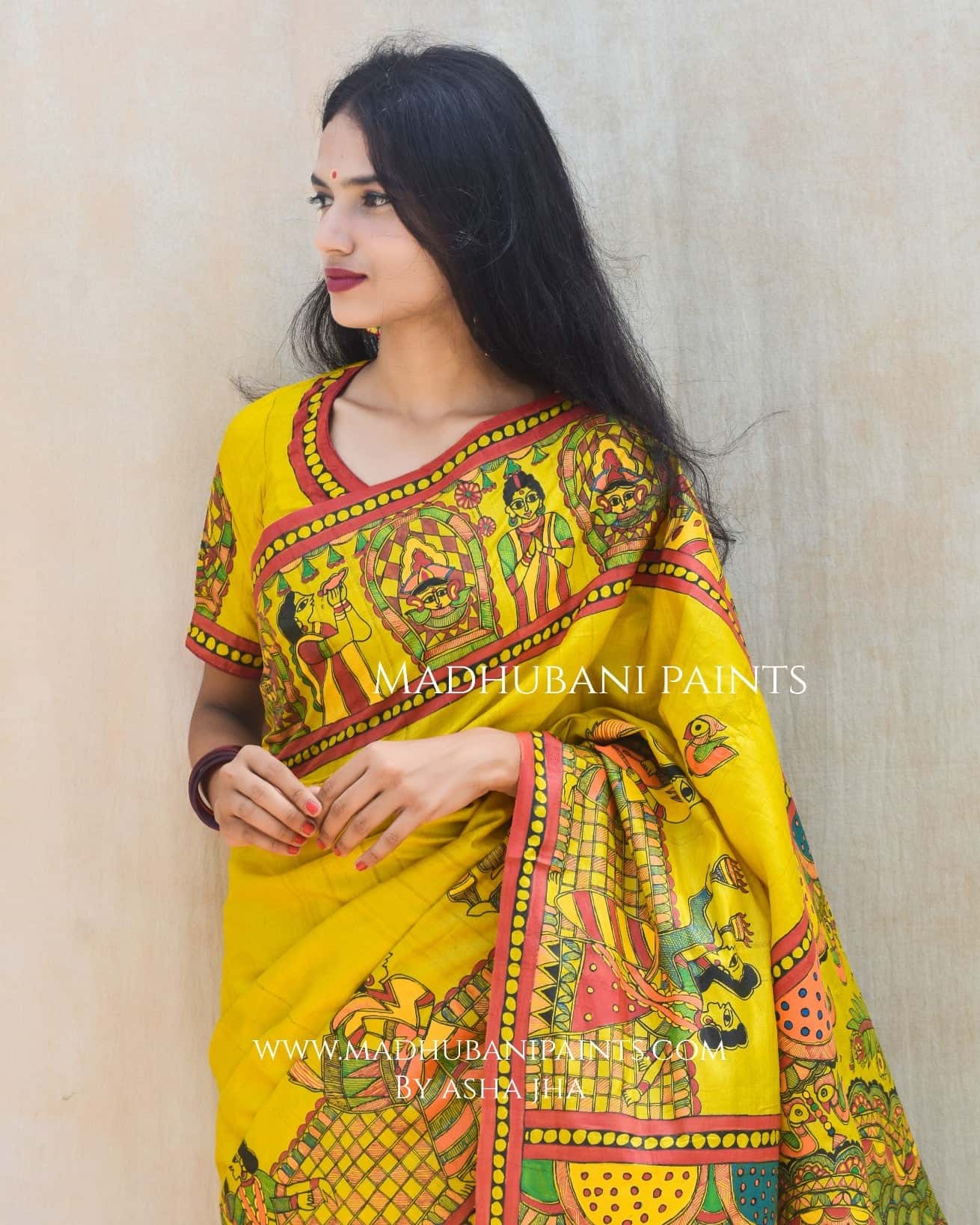 'DIVYANI' Handpainted Madhubani Tussar Silk Saree — image 4 of 7