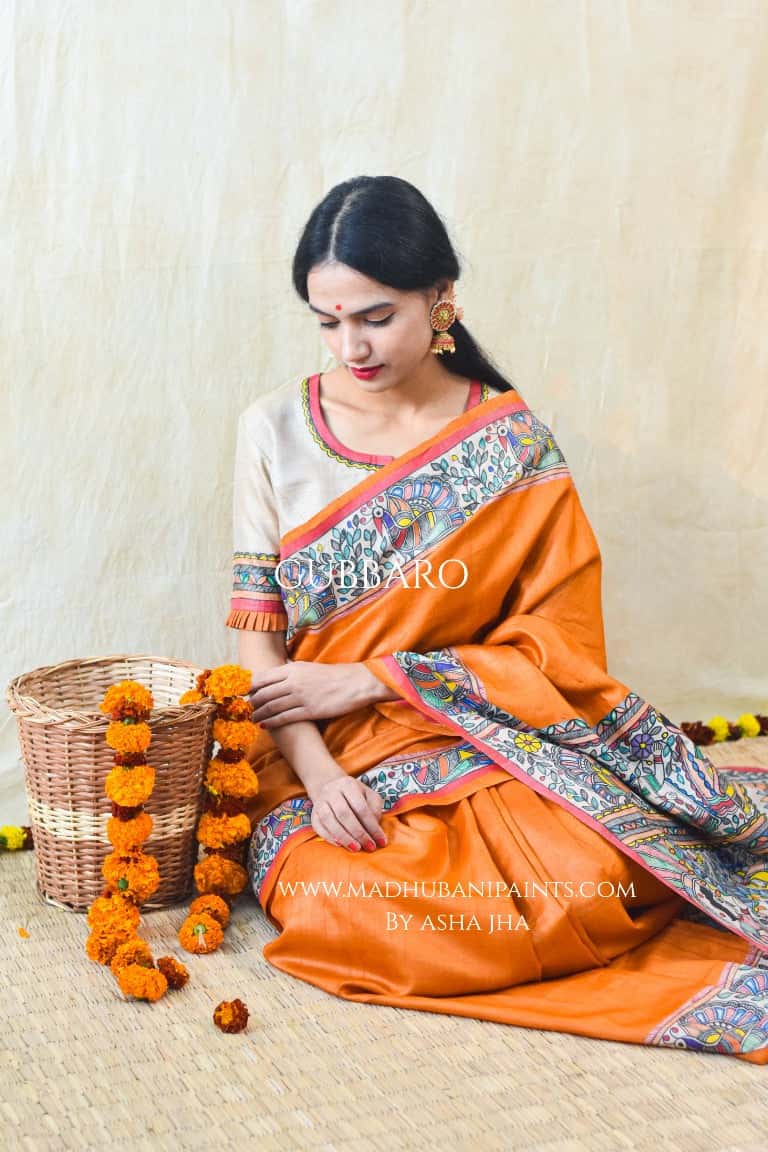 'SITA RAM' Handpainted Madhubani Tussar Silk Blouse — image 3 of 7