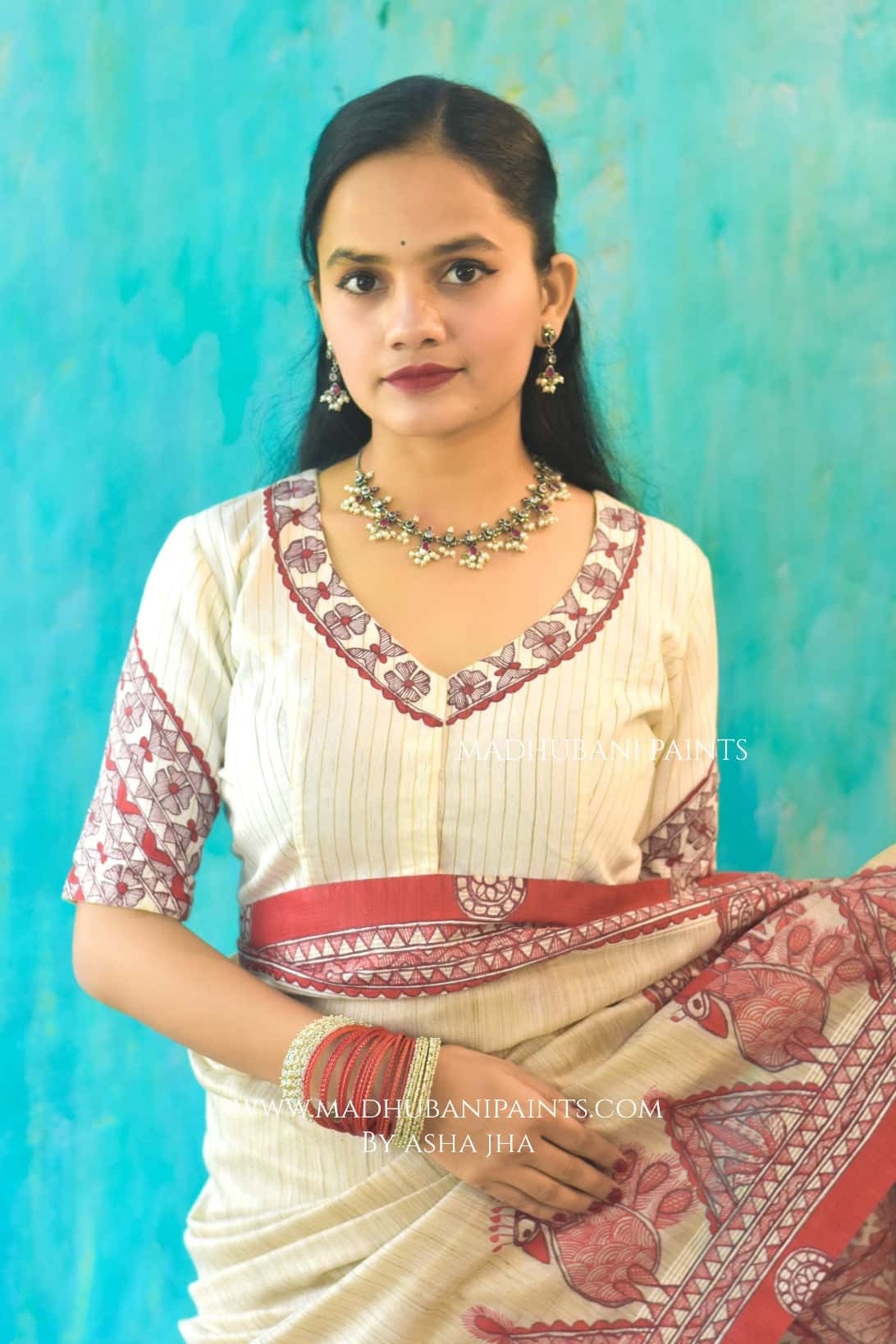 LAALIMA Handpainted Madhubani Chanderi Saree Blouse Set — image 5 of 8