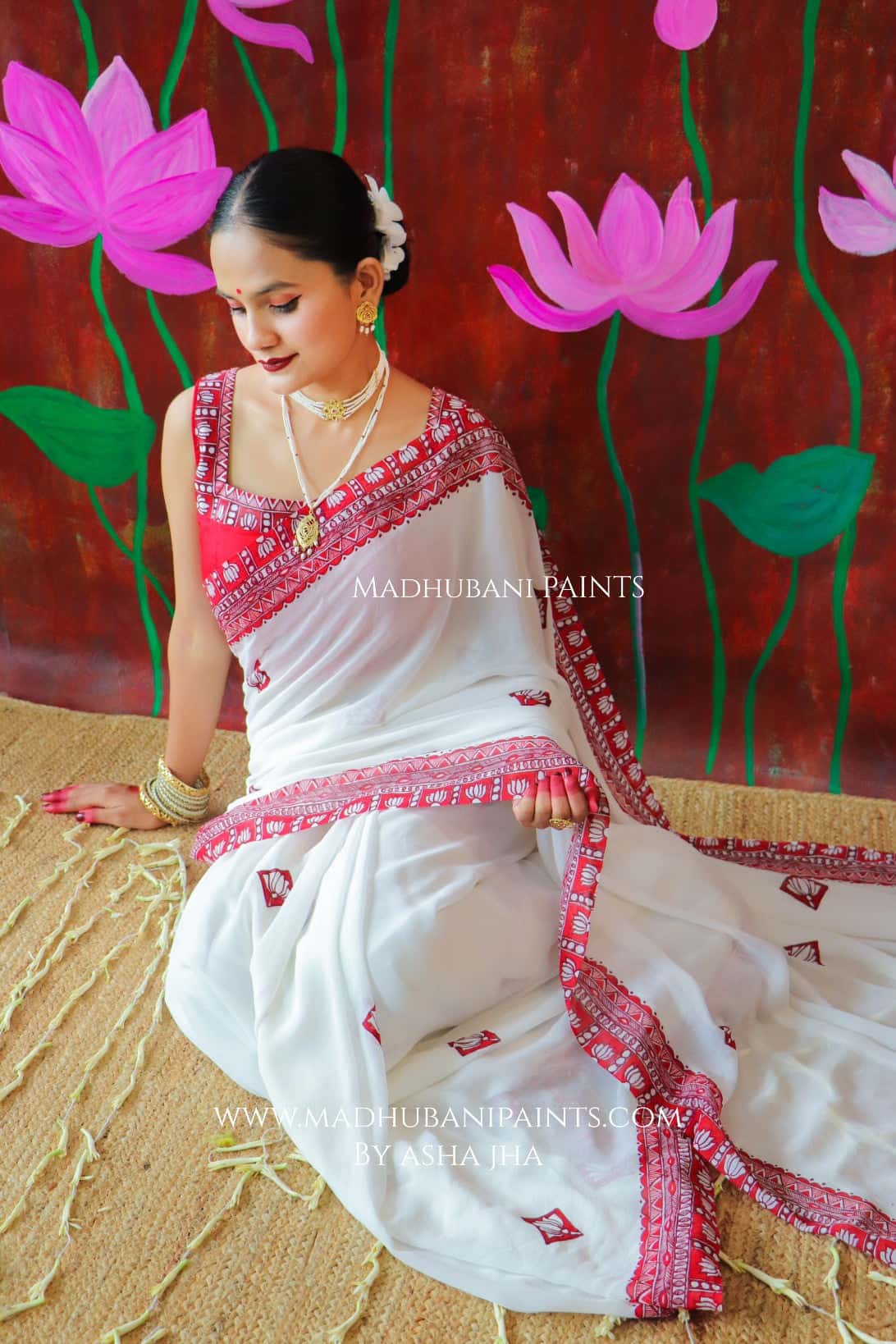 'KAMALATMIKA' Handpainted Madhubani Georgette Saree — image 3 of 9
