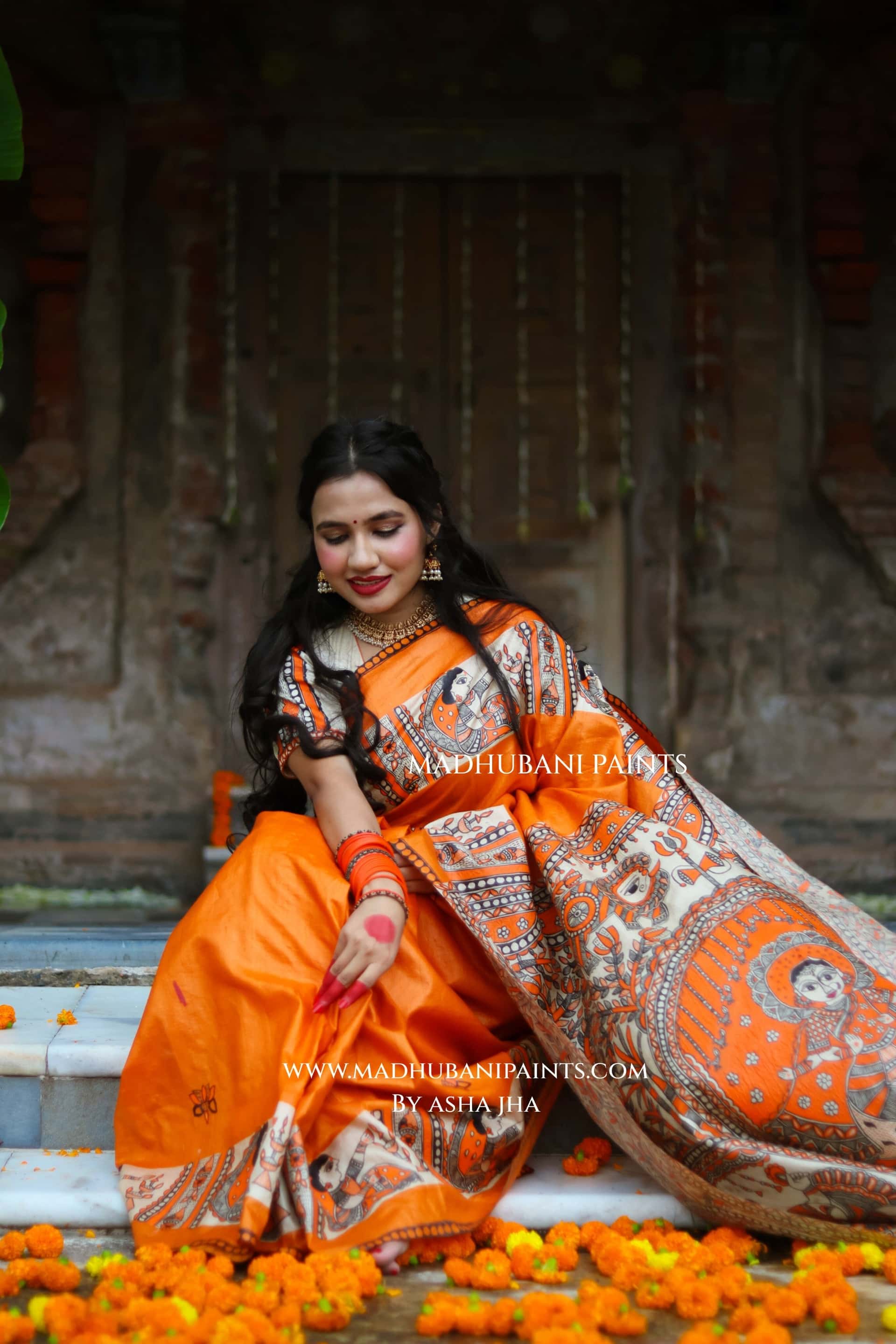 KESARIYA NAINTARA Handpainted Tussar Silk Madhubani Saree — image 4 of 10