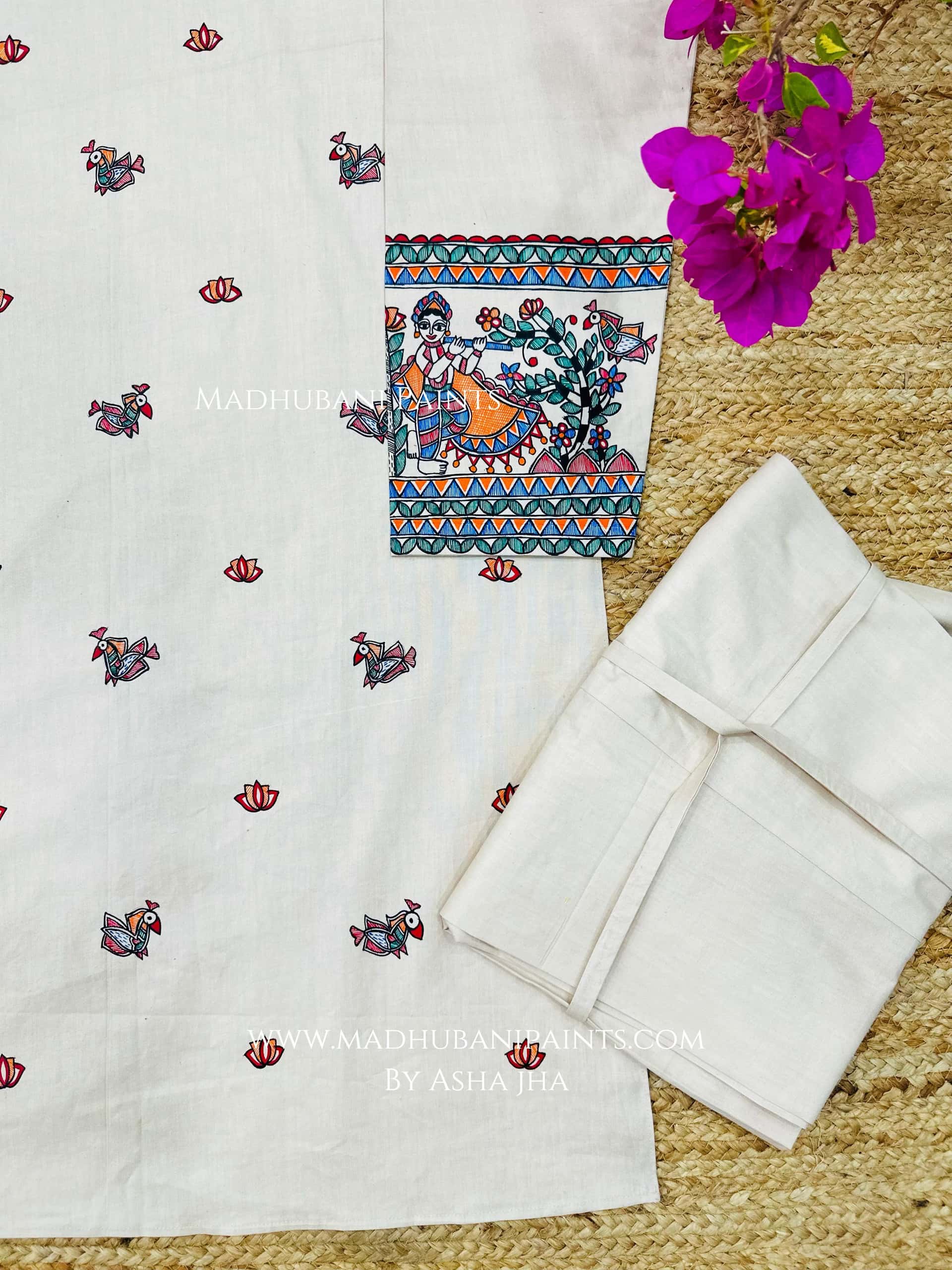Radha Krishna Hand-painted Handloom Men's Cotton Kurta — image 4 of 5
