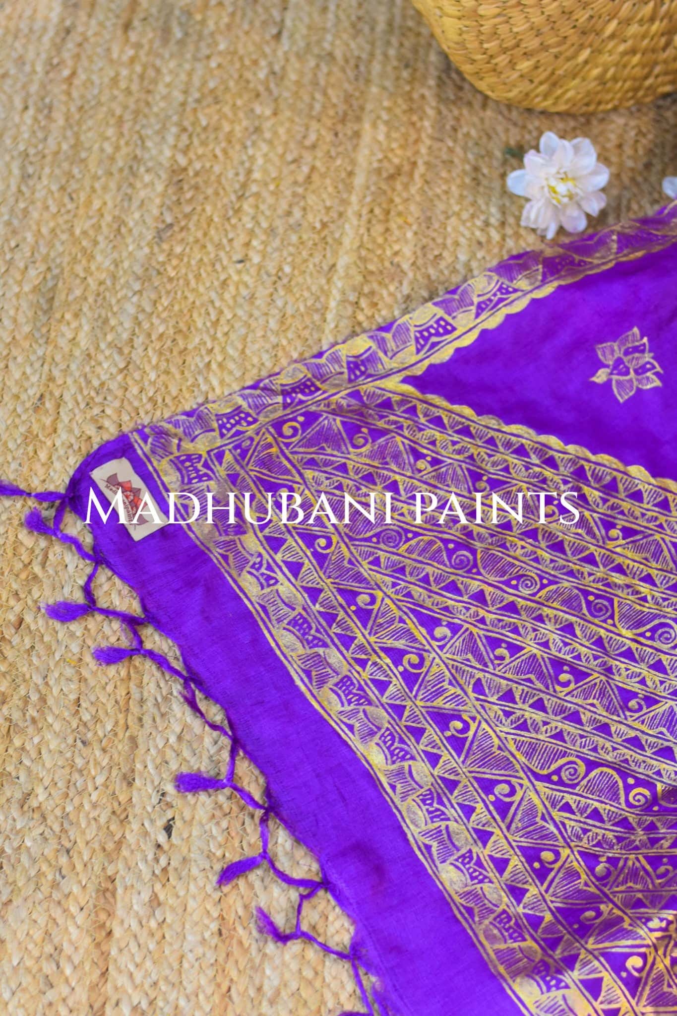 'BAIGINI SURMAI' Handpainted Madhubani Tussar Silk Dupatta — image 3 of 6