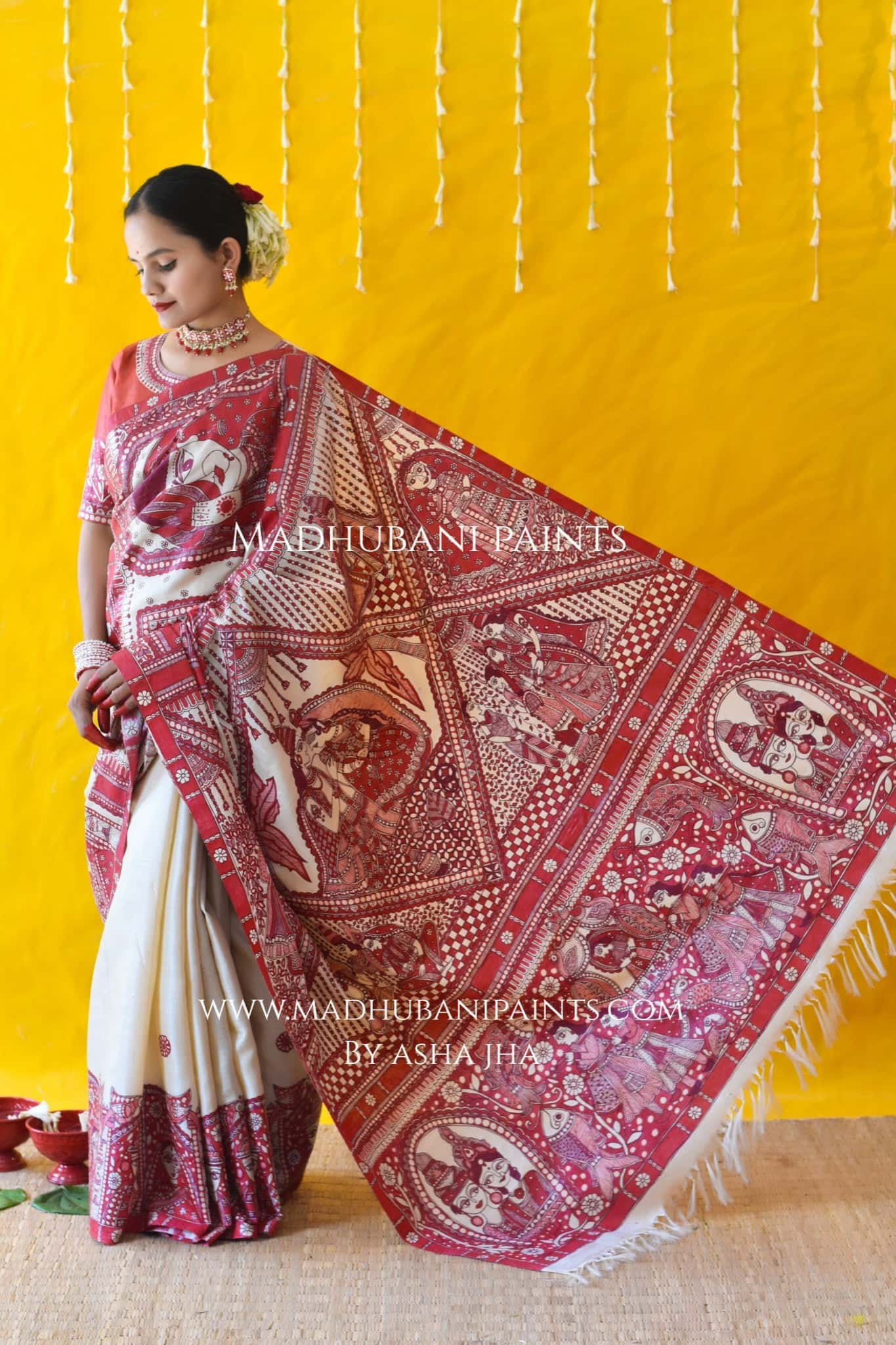 MADHUBANI MANGALYA Hand-painted Madhubani Tussar Silk Saree — image 6 of 8