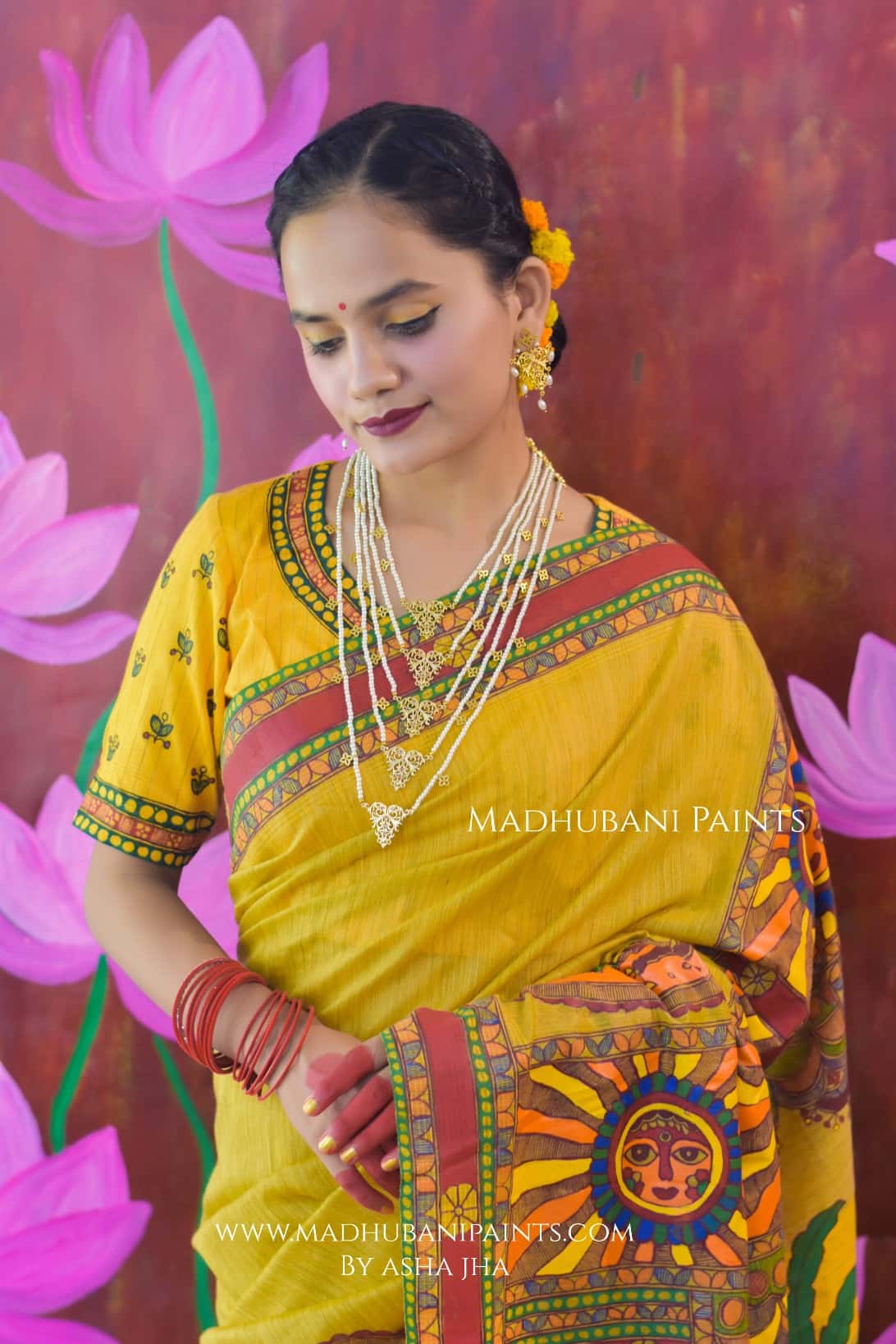 CHHATH MAHOTSAV Handpainted Madhubani Chanderi Saree — image 4 of 7