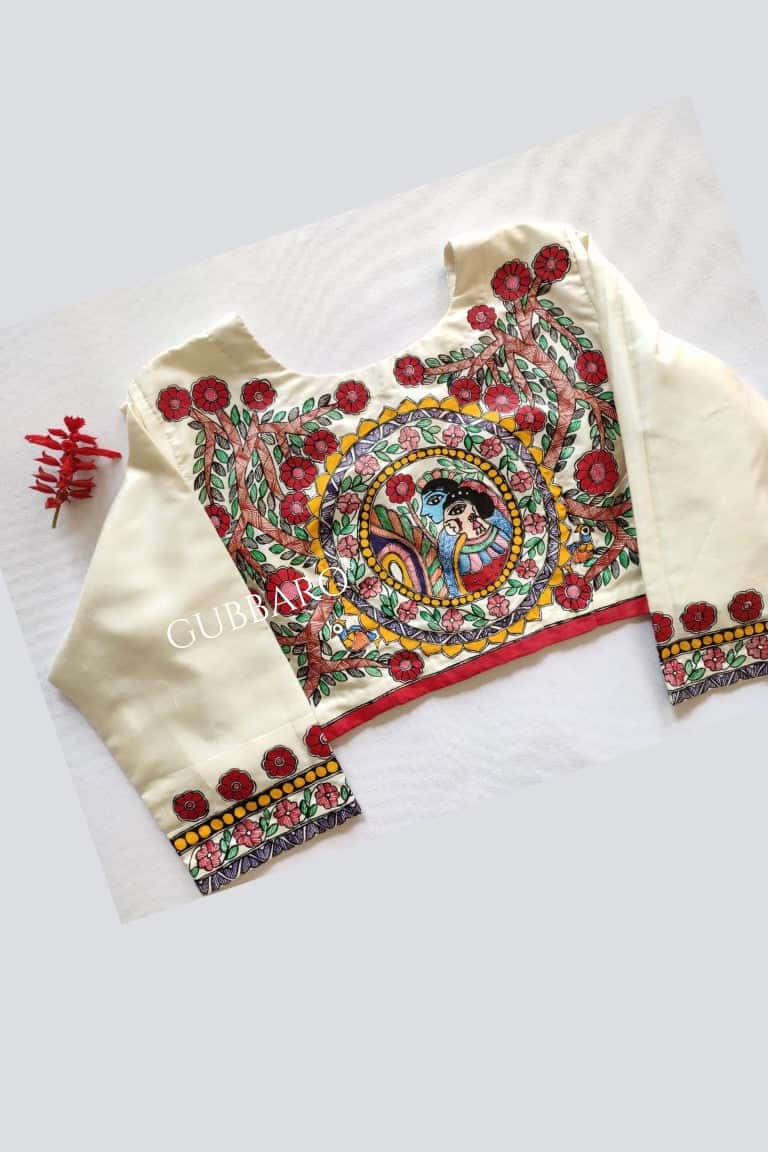 'GOLOKA' Handpainted Madhubani Bishnupuri Silk Blouse — image 2 of 4