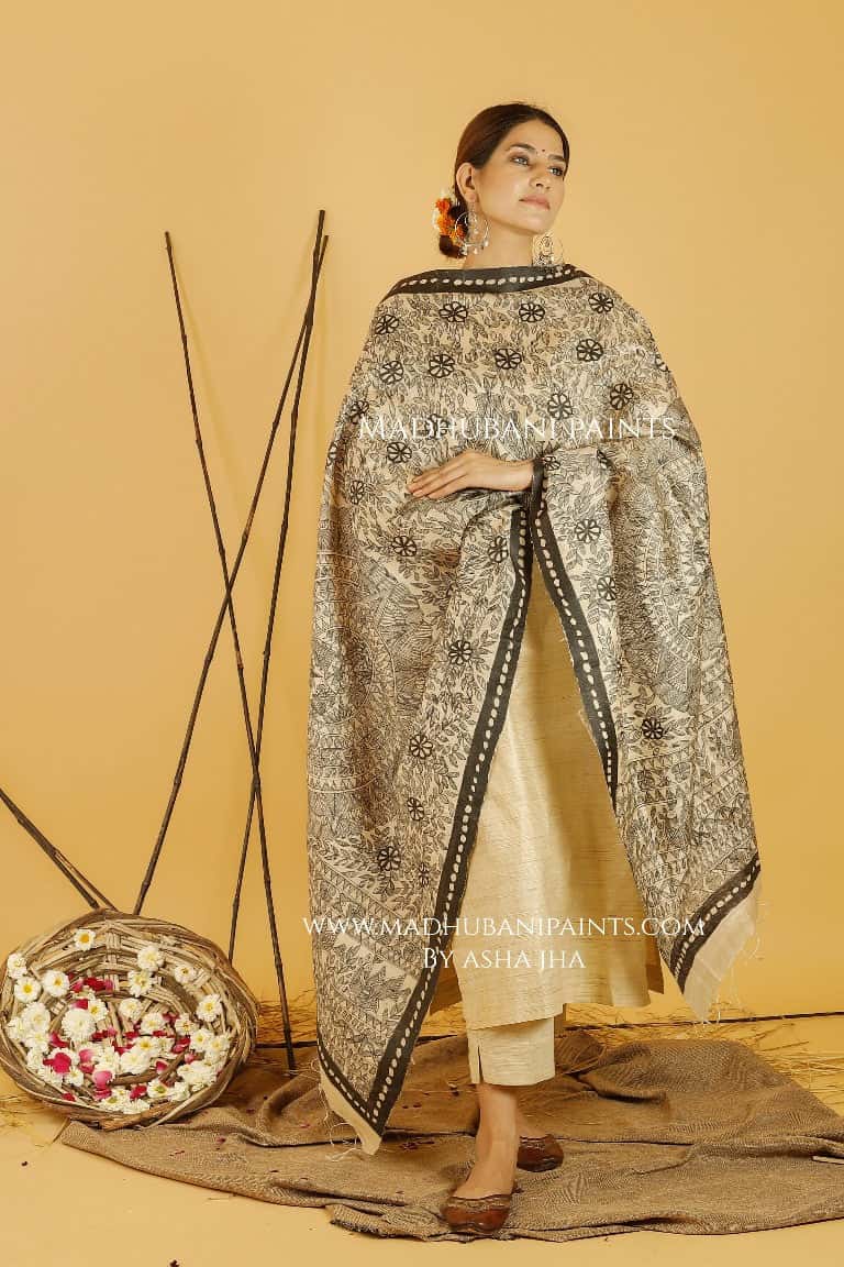 Mithila Prakriti Full Handpainted Madhubani Duppatta — image 4 of 4