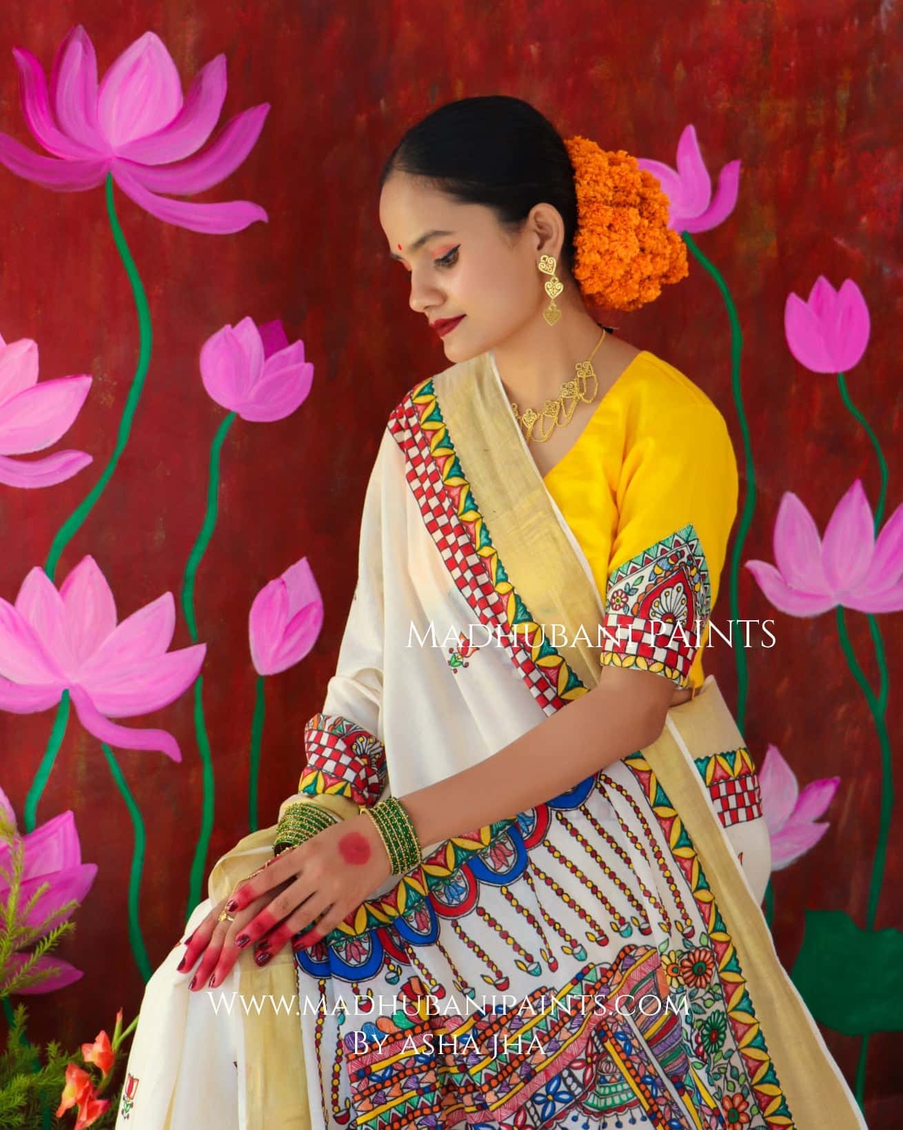 'ROOPVARDHINI' Handpainted Madhubani Cotton Saree — image 8 of 9