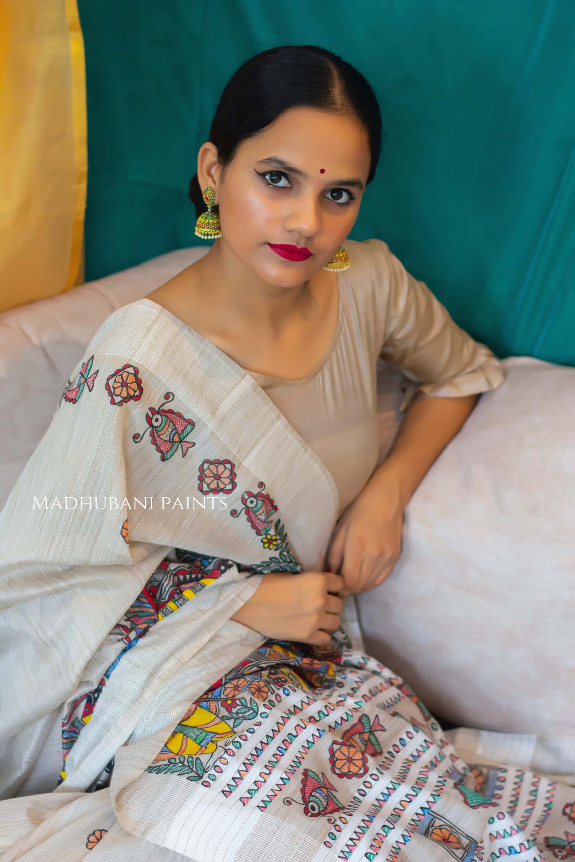 GAUNA IN MITHILA Handpainted Madhubani Chanderi Saree — image 4 of 4