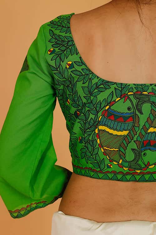 'Morni' Handpainted Madhubani Handloom Cotton Blouse — image 5 of 7