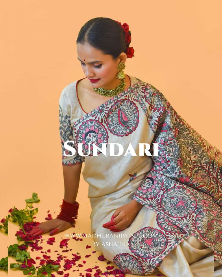 'SUNDARI' Handpainted Madhubani Tussar Silk Blouse — image 3 of 7