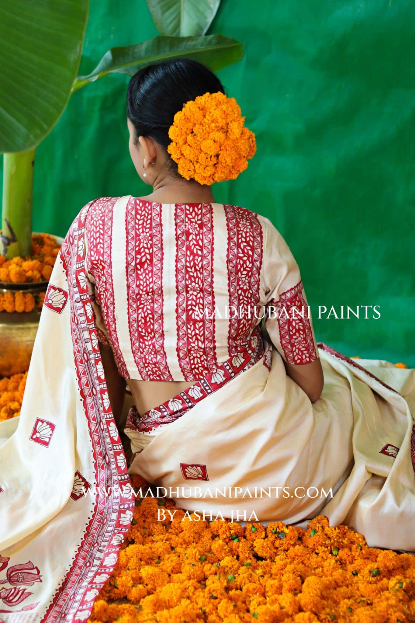 KAMALAKSHI Chhath Puja Handpainted Madhubani Tussar Silk Saree — image 7 of 9
