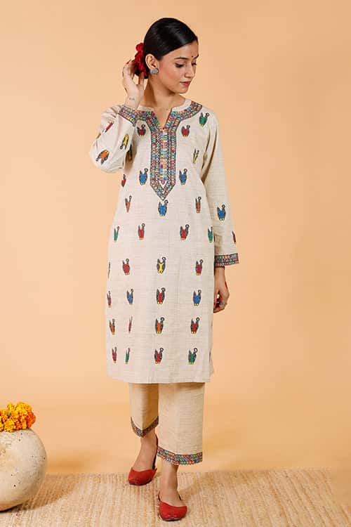 'Nandi' Handpainted Madhubani Cotton Kurta — image 4 of 8