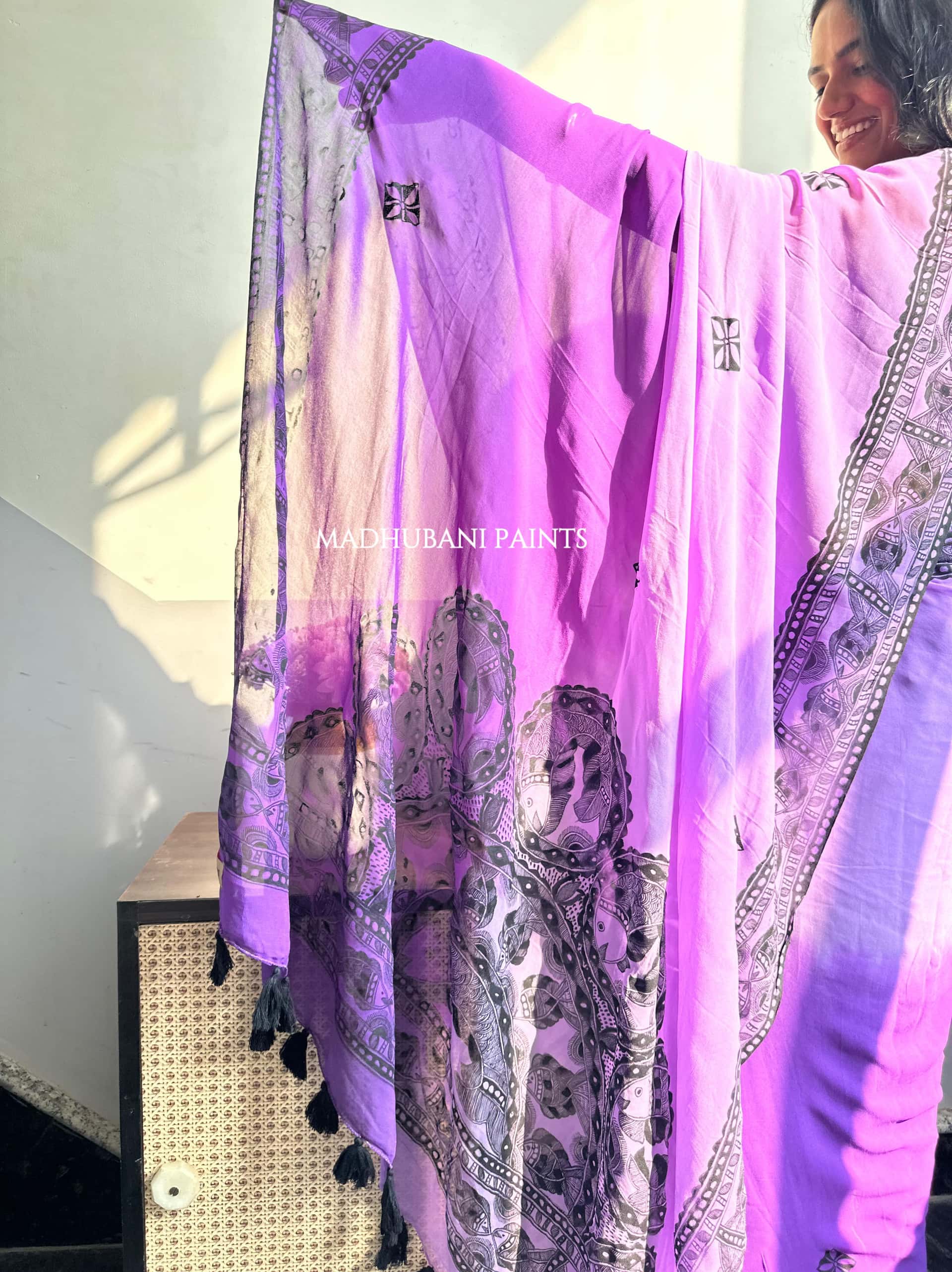 TARANGINI Handpainted Madhubani Georgette Saree Blouse Set — image 5 of 11