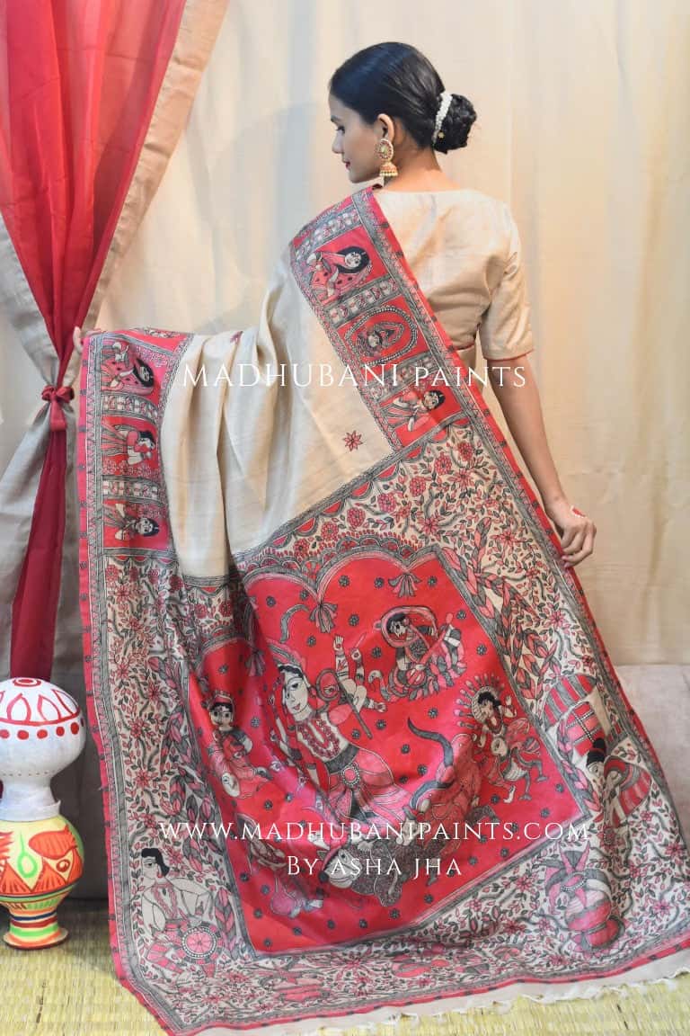 'MAHAGAURI' Handpainted Madhubani Tussar Silk Saree — image 5 of 7