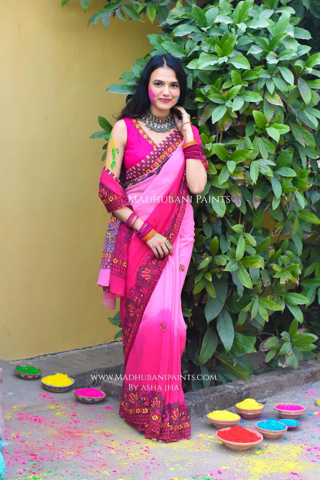 MADNOTSAV Handpainted Madhubani Georgette Saree Blouse Set — image 5 of 9