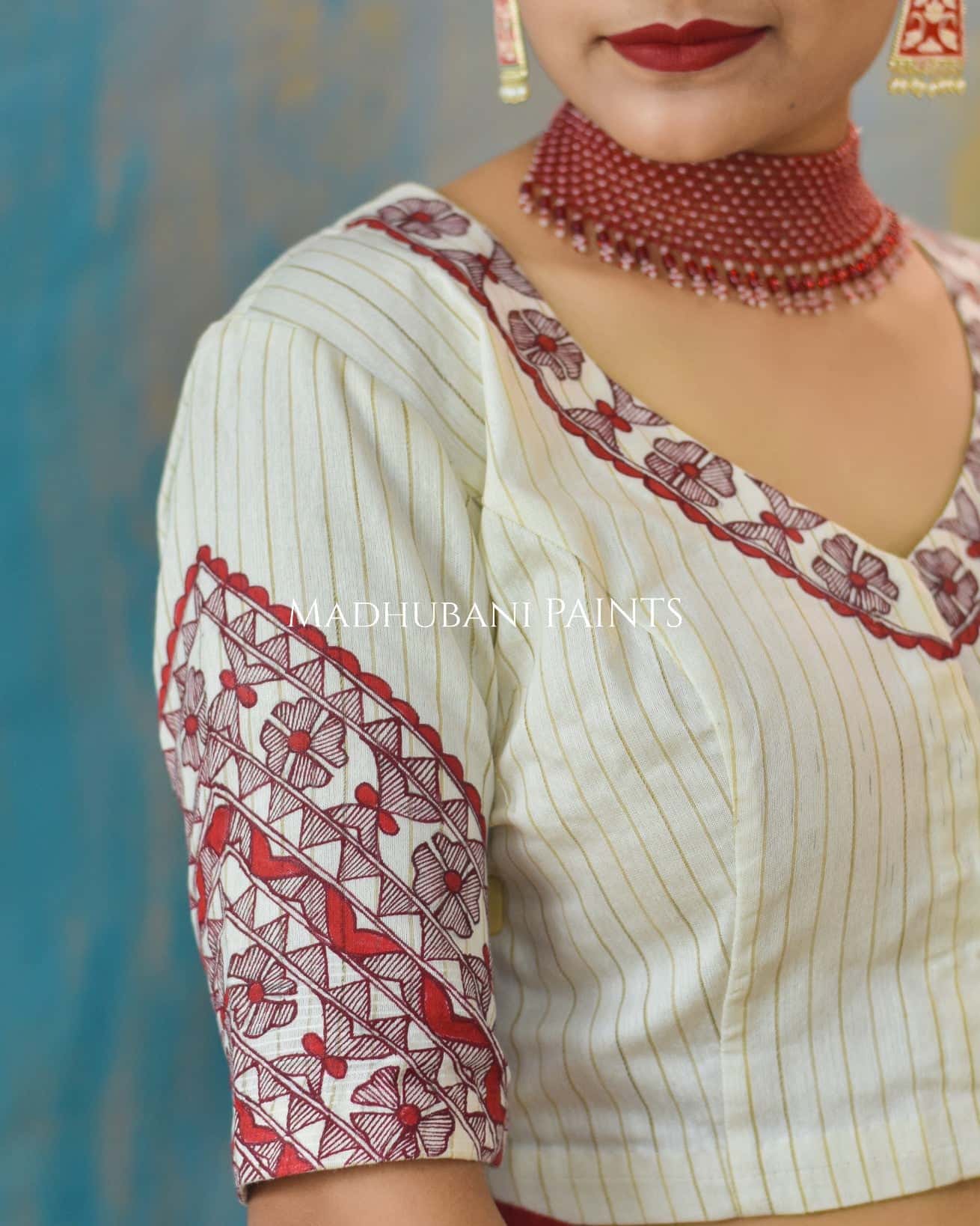LAAL GUDIYA Hand-painted Madhubani Chanderi Saree Blouse Set — image 5 of 11