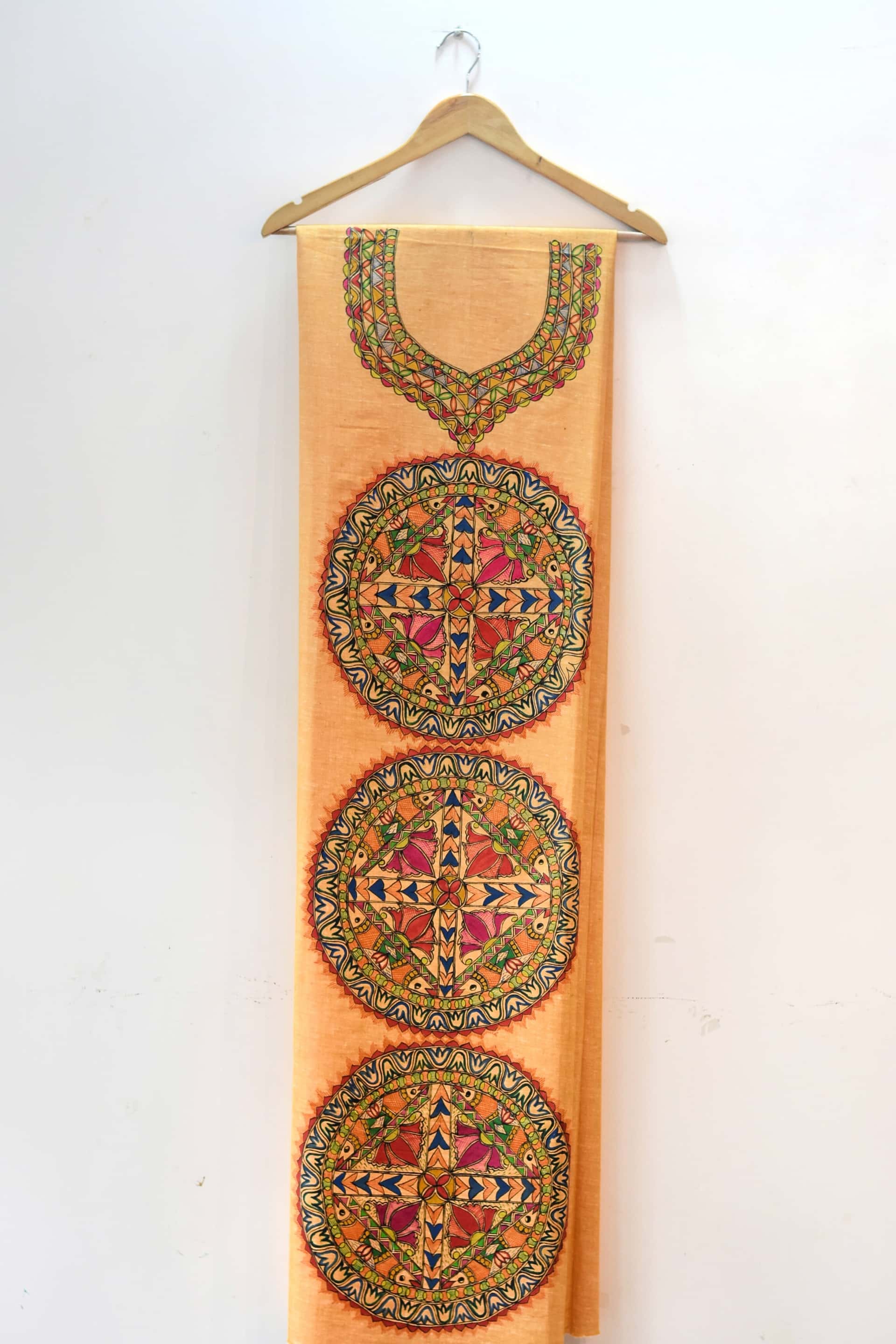 Kamal Fish Hand-painted Madhubani Painting Cotton Unstitched Kurta — image 2 of 2