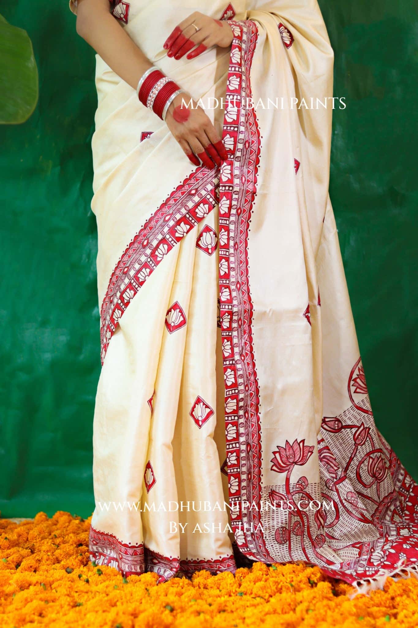 KAMALAKSHI Chhath Puja Handpainted Madhubani Tussar Silk Saree Blouse Set — image 4 of 13