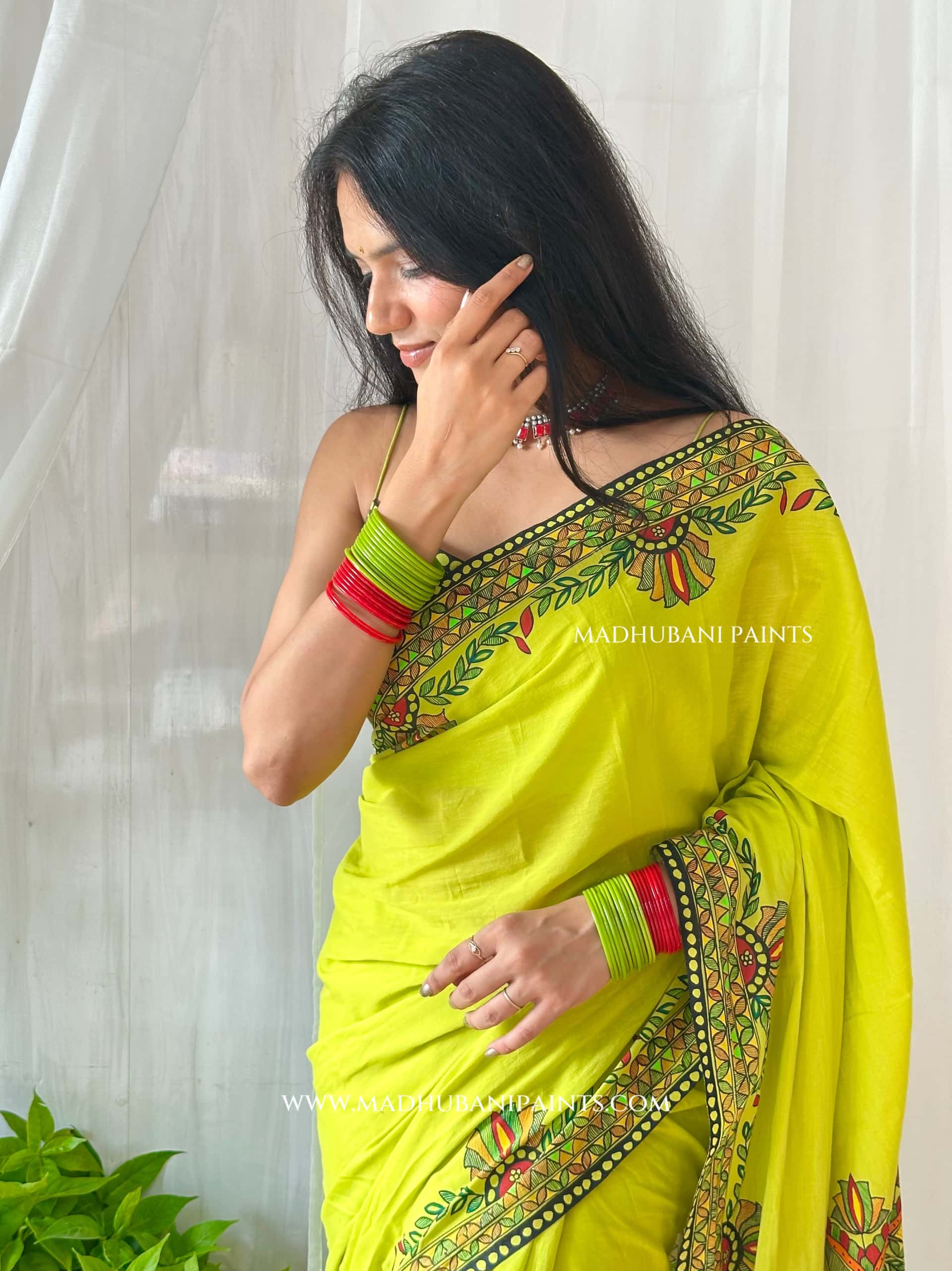 Hara Shringar Handpainted Madhubani Cotton Saree