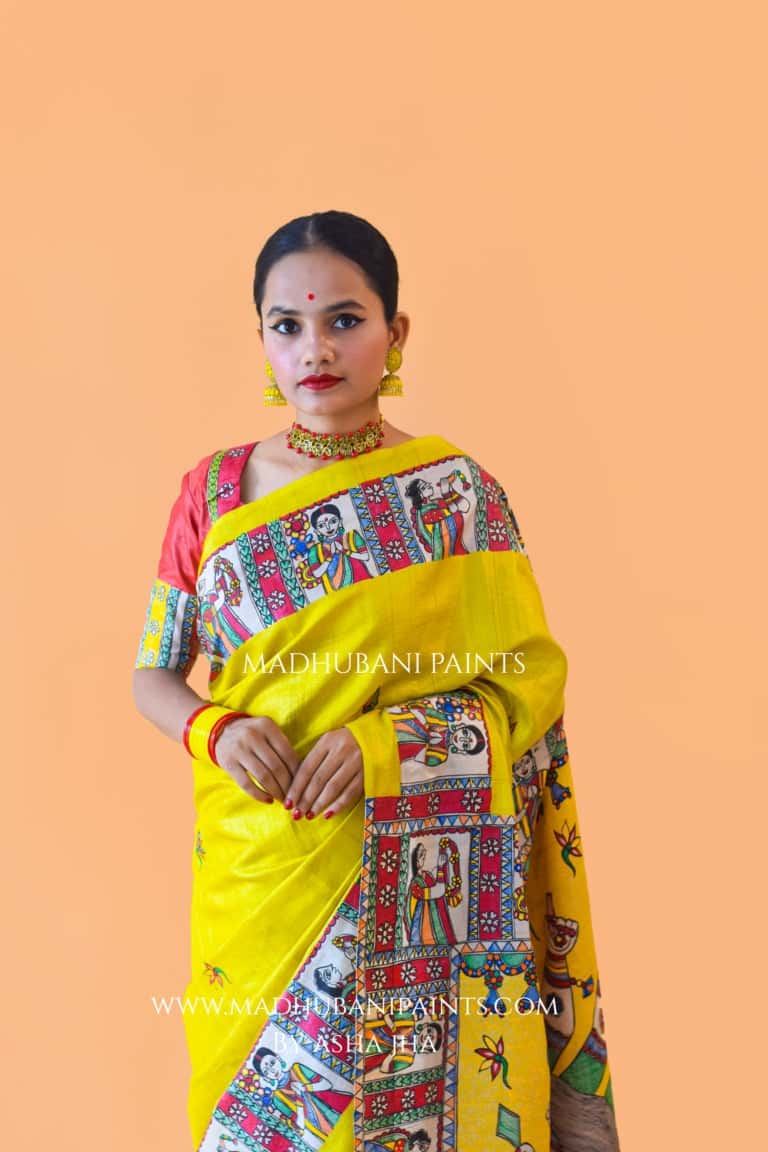 'UMA' Handpainted Madhubani Tussar Silk Blouse Set — image 8 of 10