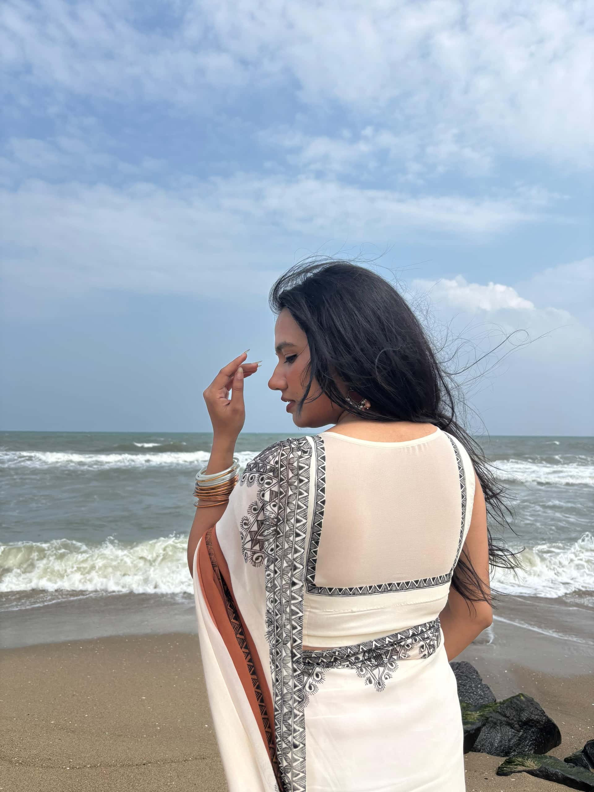 KASTURI Handpainted Madhubani Georgette Saree Blouse Set — image 5 of 10