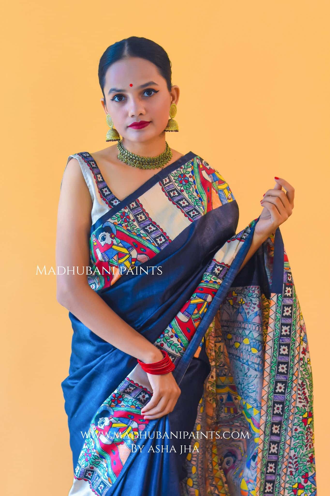 GODNA DOLI Hand-painted Madhubani Saree Blouse set — image 11 of 13