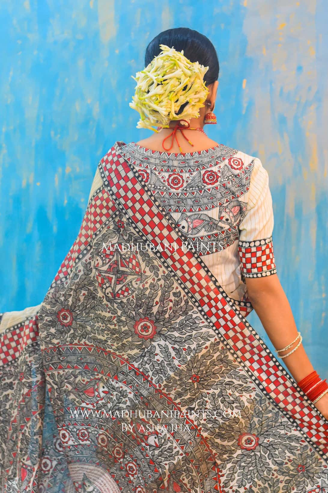 NADI KINARE Hand-painted Madhubani Chanderi Saree — image 3 of 6