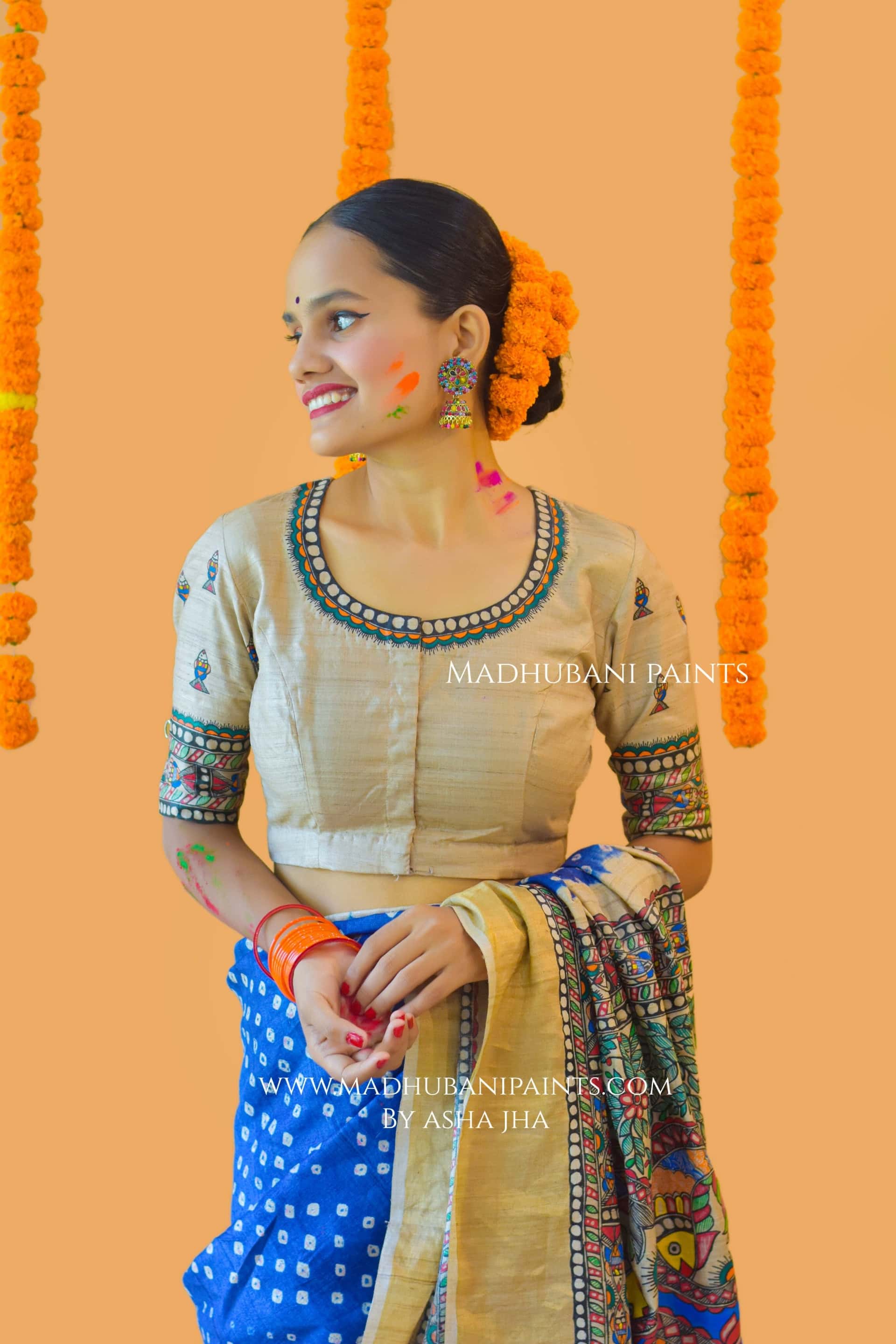 MATSYANGANA Hand-painted Bandhini Madhubani Tussar Silk Blouse — image 4 of 10