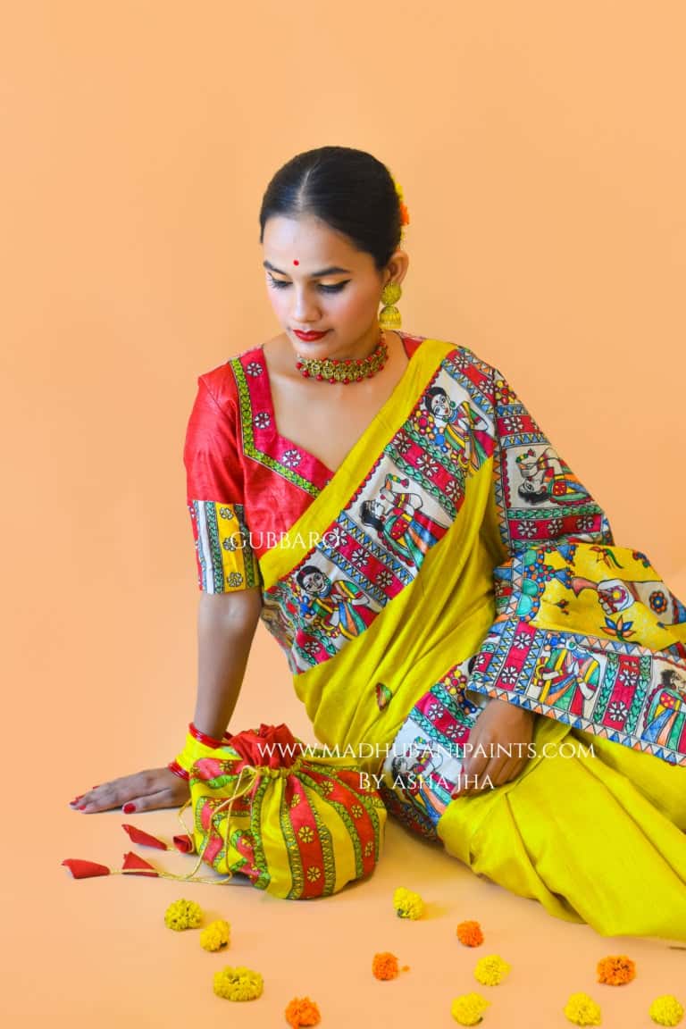 'UMA' Handpainted Madhubani Tussar Silk Blouse — image 5 of 6