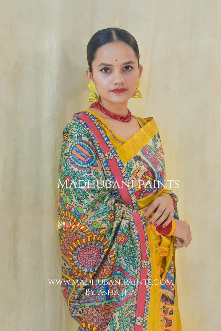 DOLI KOHBAR Handpainted Madhubani Tussar Silk Saree Blouse — image 3 of 10