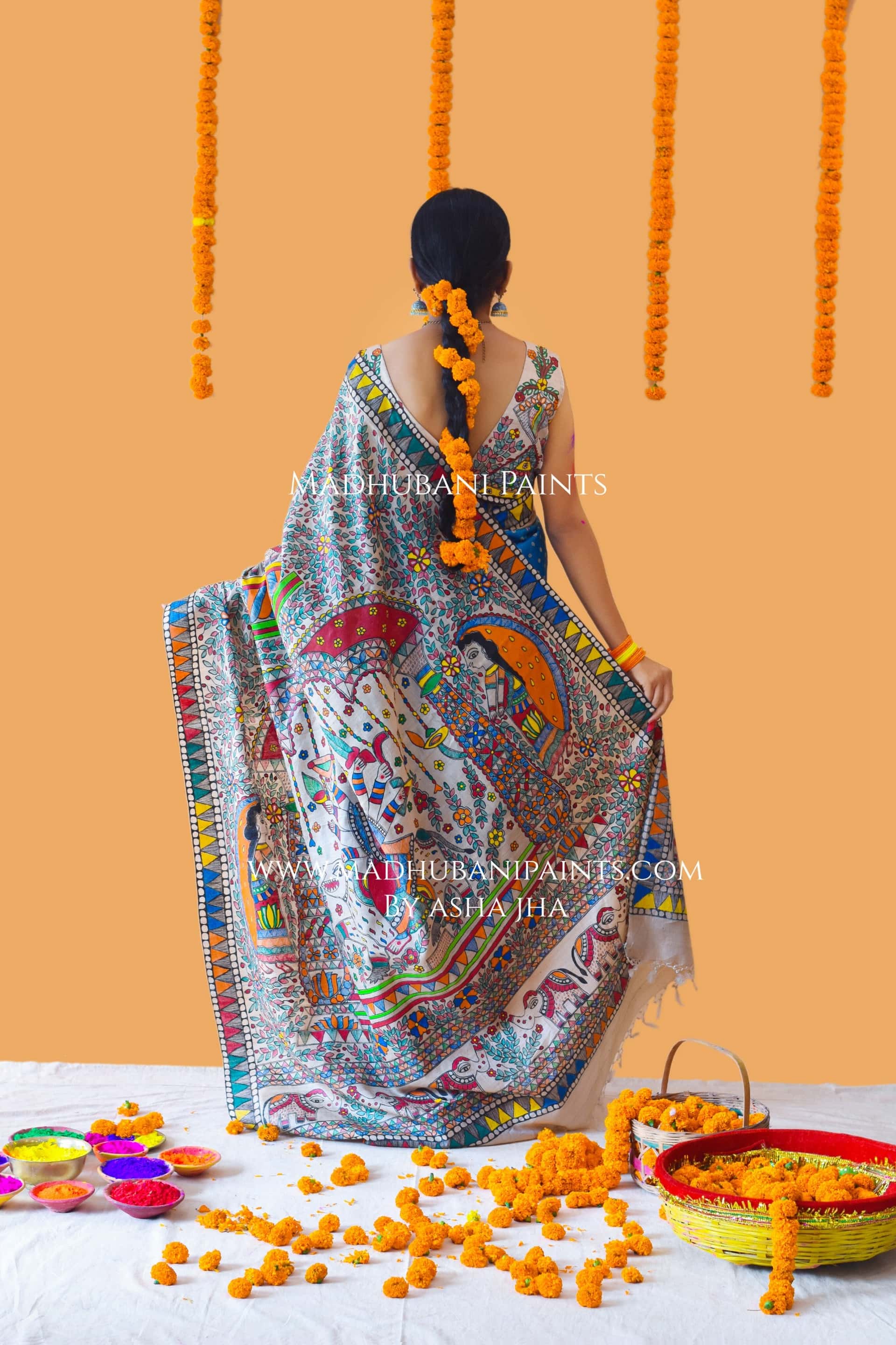 VANDURGA Hand-painted Madhubani Bandhini Saree Blouse Set — image 2 of 11