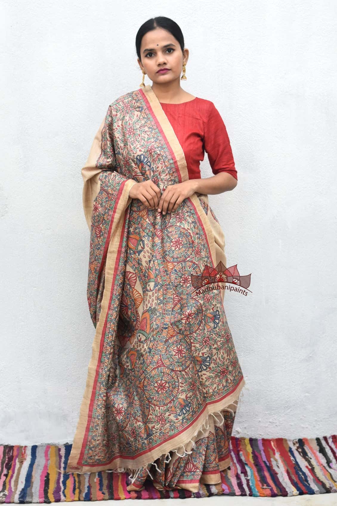 Enchanting Nature Madhubani Hand Painted Saree — image 4 of 4