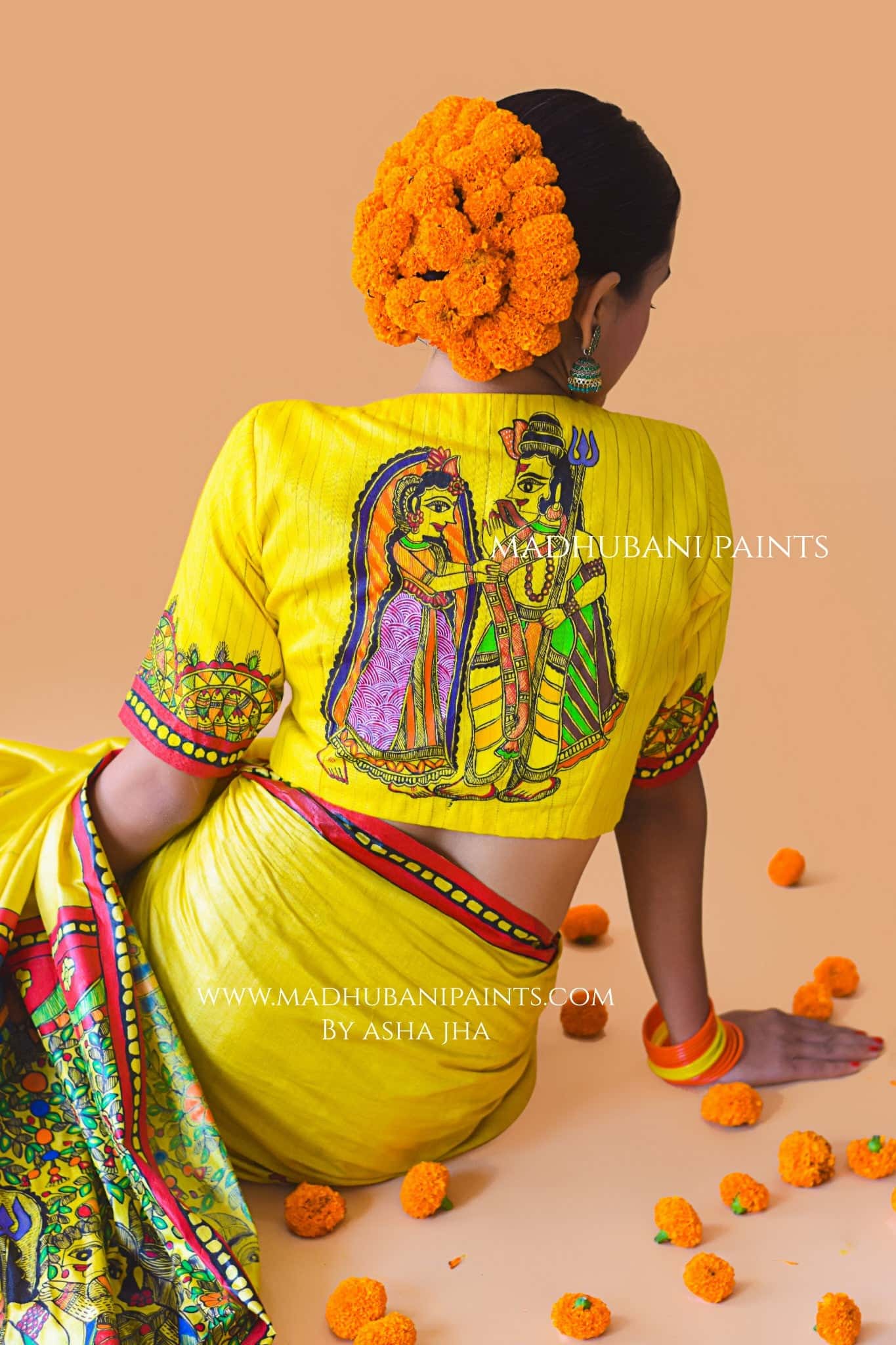 SHIV PARVATI VIVAH Hand-painted Madhubani Tussar Silk Blouse — image 6 of 11
