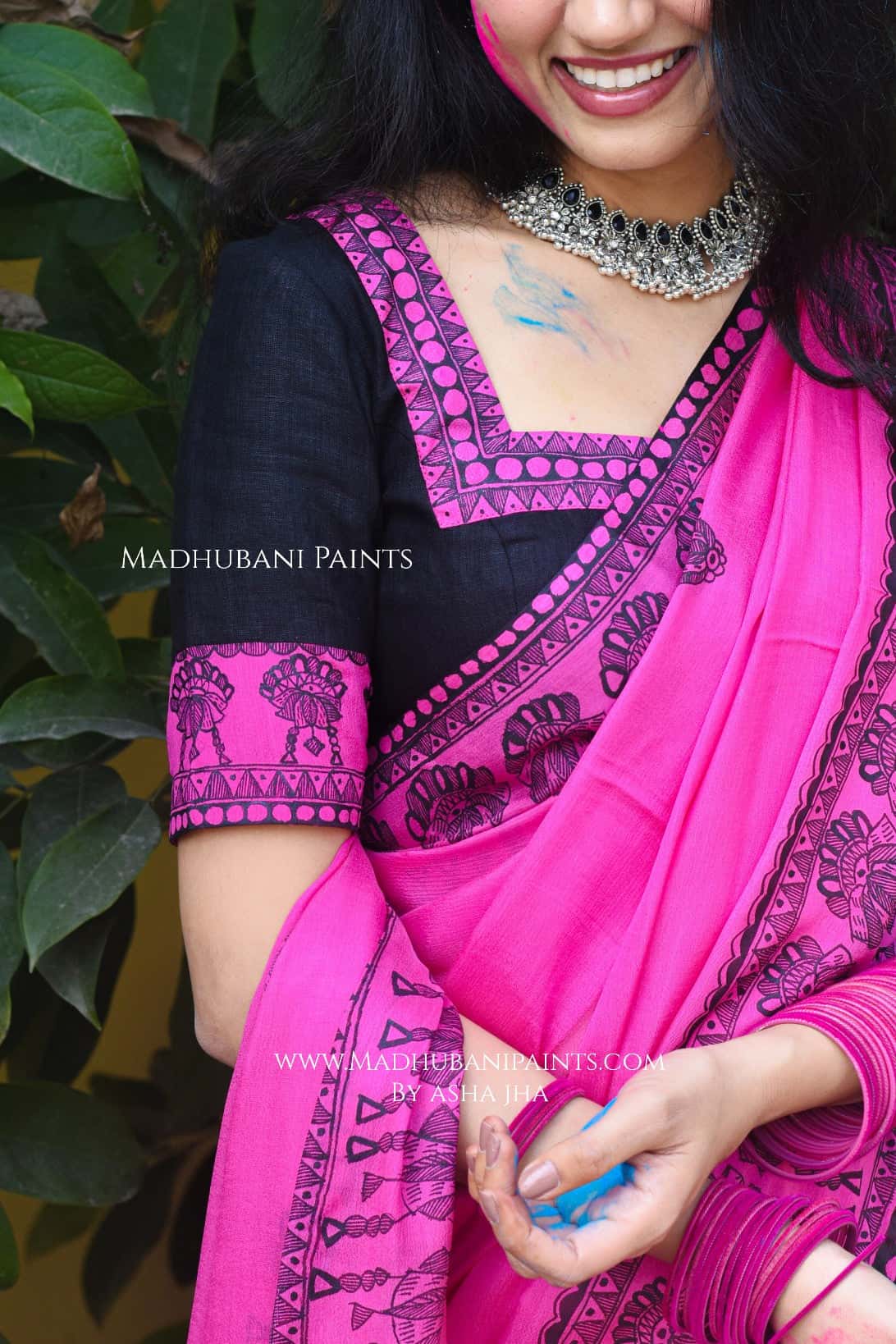 KUMUDINI Hand-painted Madhubani Chiffon Blouse — image 2 of 4