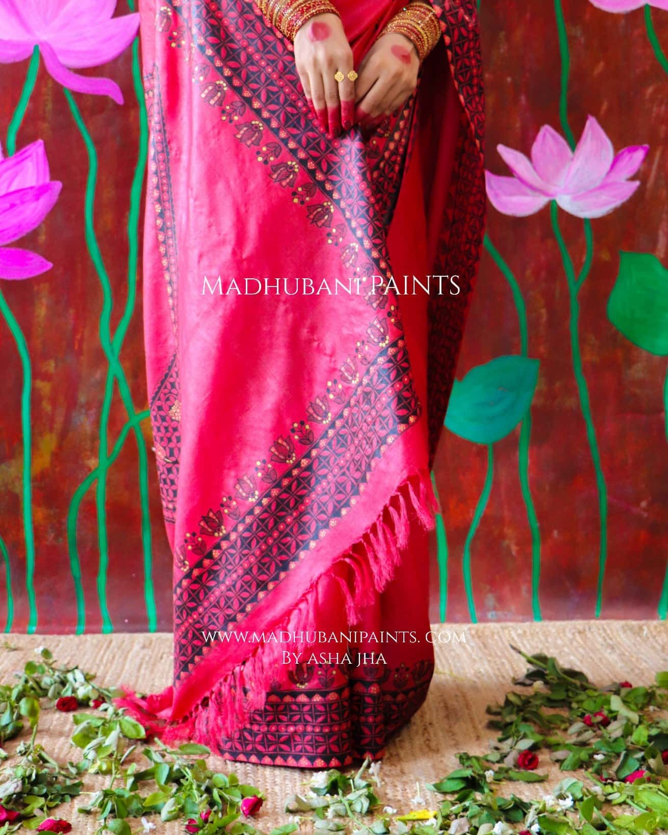 'UTKARSHINI' Handpainted Madhubani Tussar Silk Saree Blouse Set — image 6 of 13