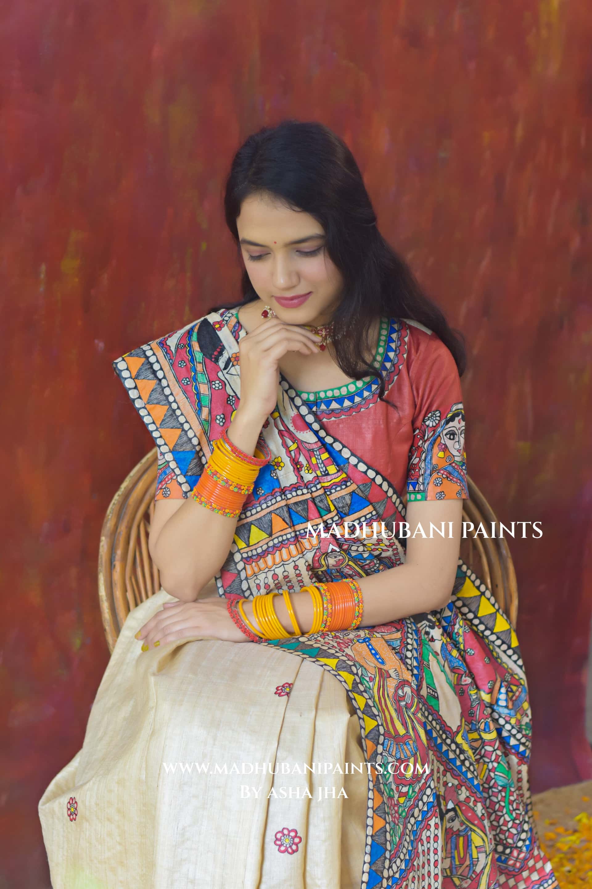 Bengali Vivah Hand-painted Madhubani Tussar Silk Saree