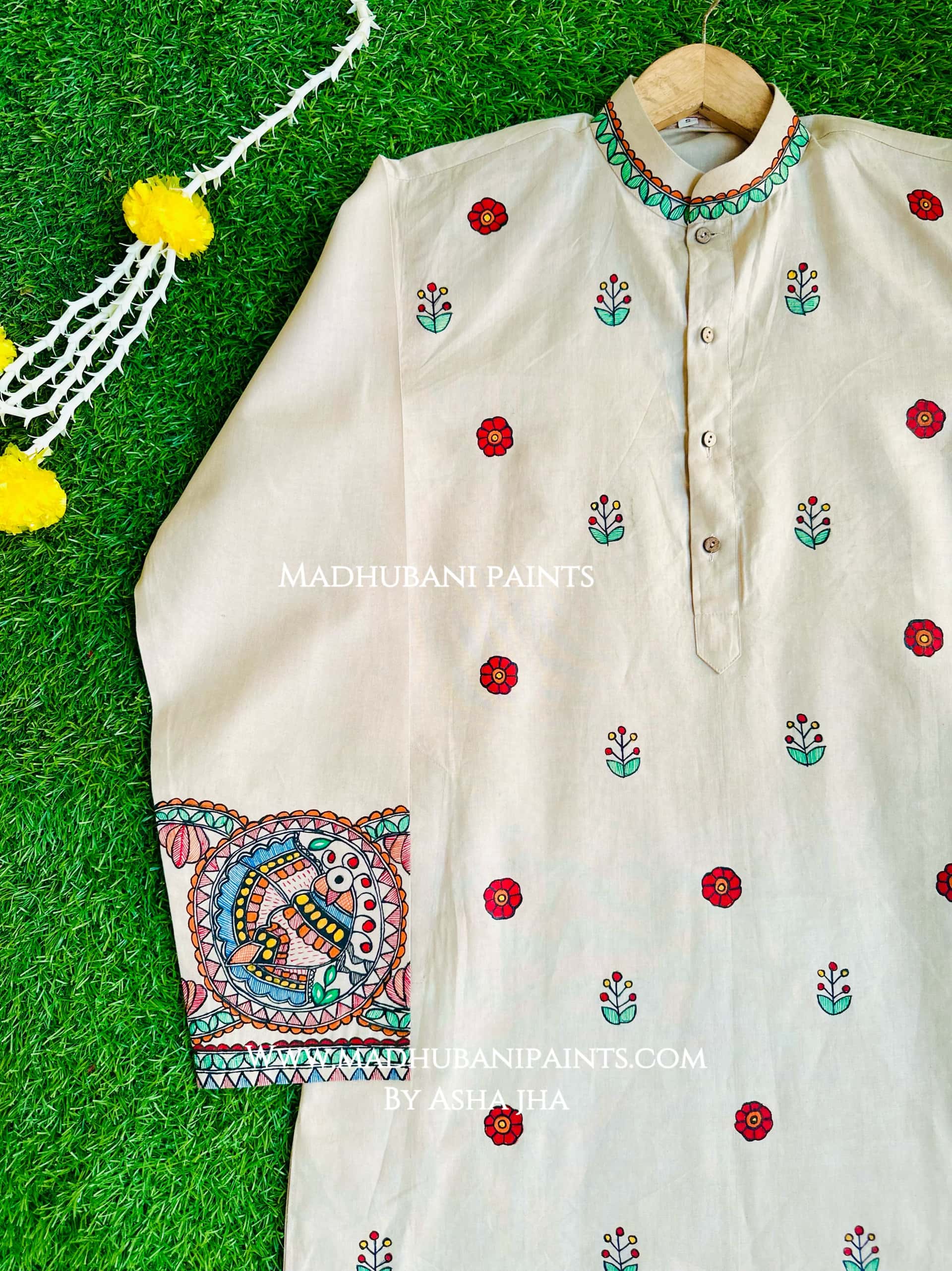 Mayuri Hand-painted Handloom Men's Cotton Kurta — image 2 of 5
