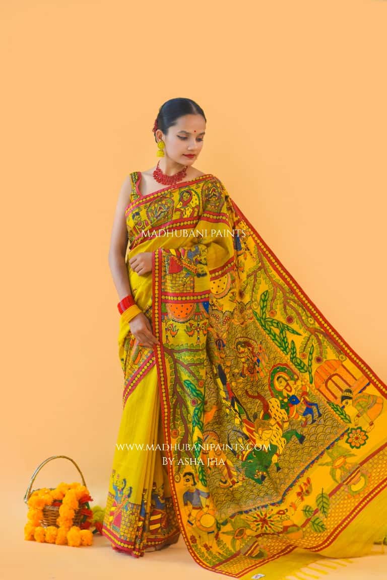 'GAURI' Handpainted Madhubani Chanderi Silk Saree — image 5 of 7