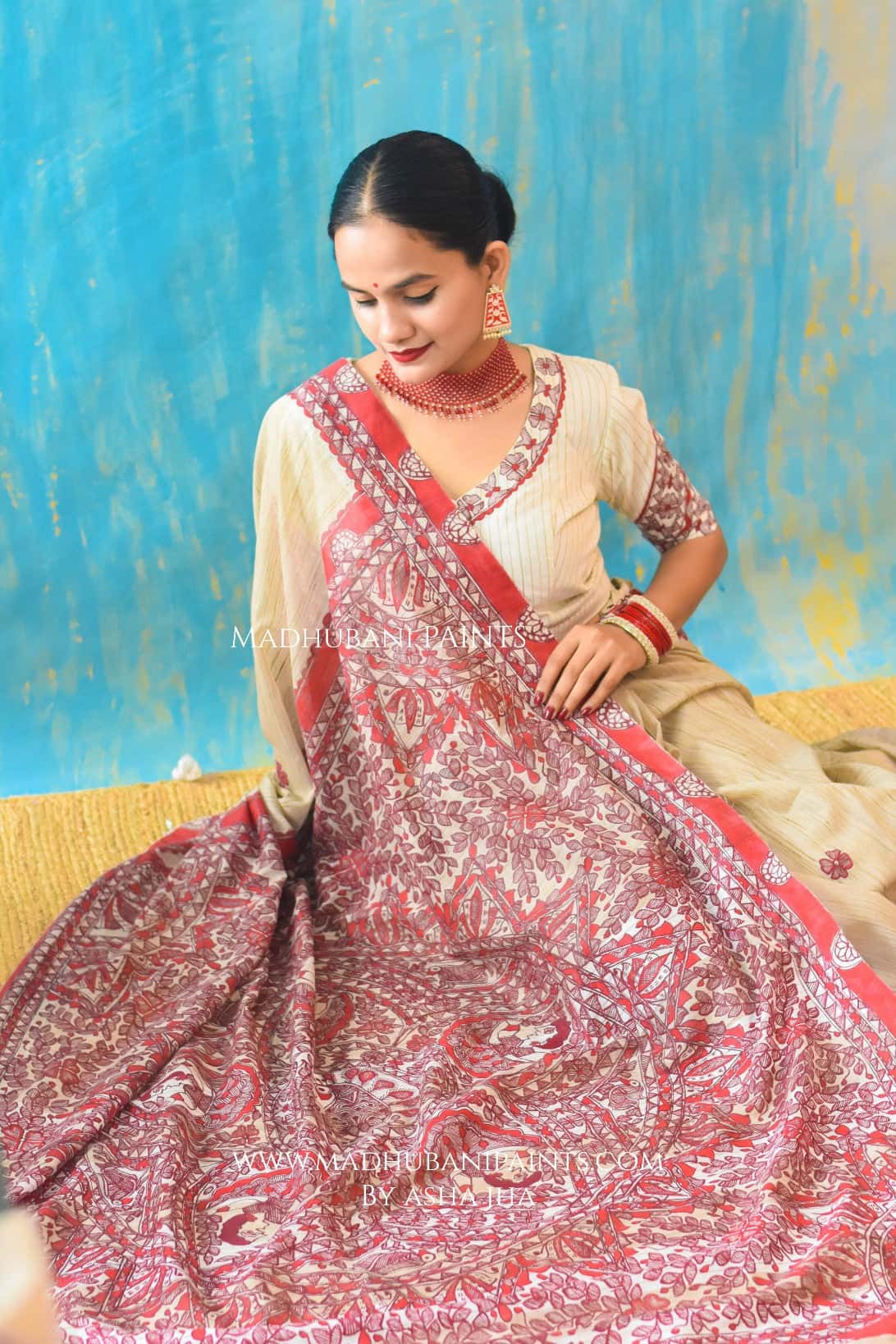 LAAL GUDIYA Hand-painted Madhubani Chanderi Saree Blouse Set — image 9 of 11